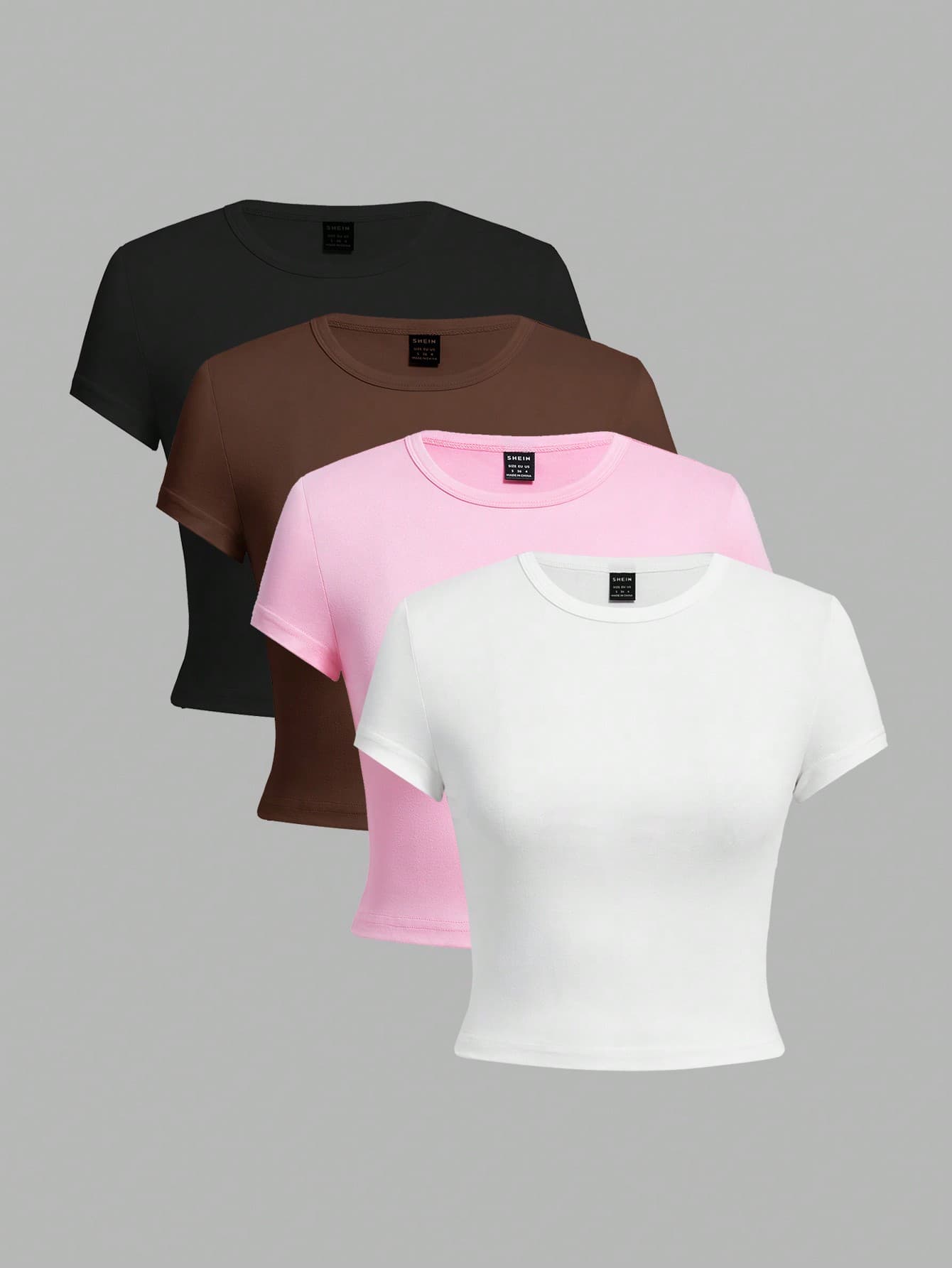 SHEIN EZwear 4pcs/Set Round Neck Raglan Short Sleeve Fitted Women T-Shirt, Suitable For Summer - Image 1