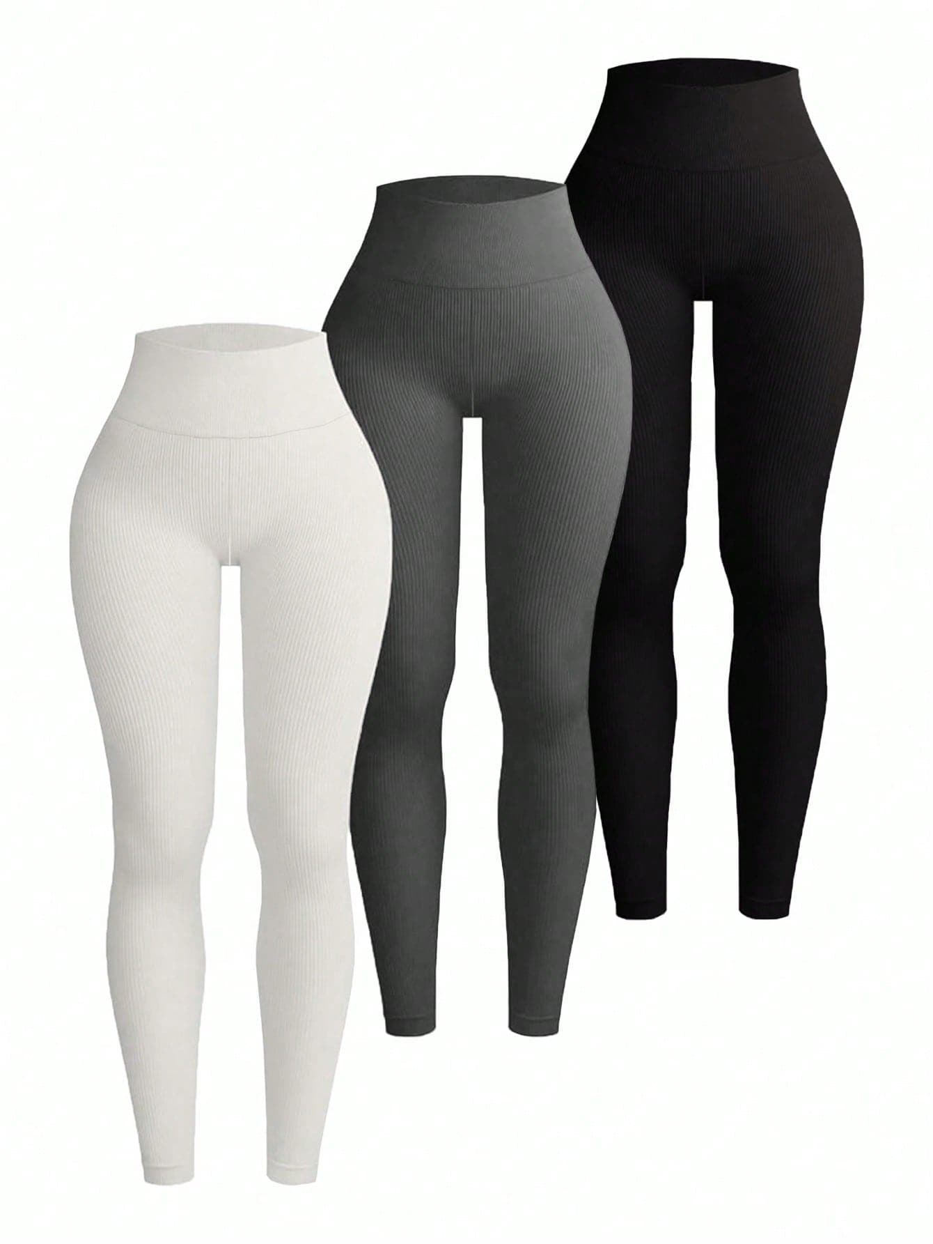 SHEIN Relaxiva Women's Solid Color Ribbed Leggings - Image 1