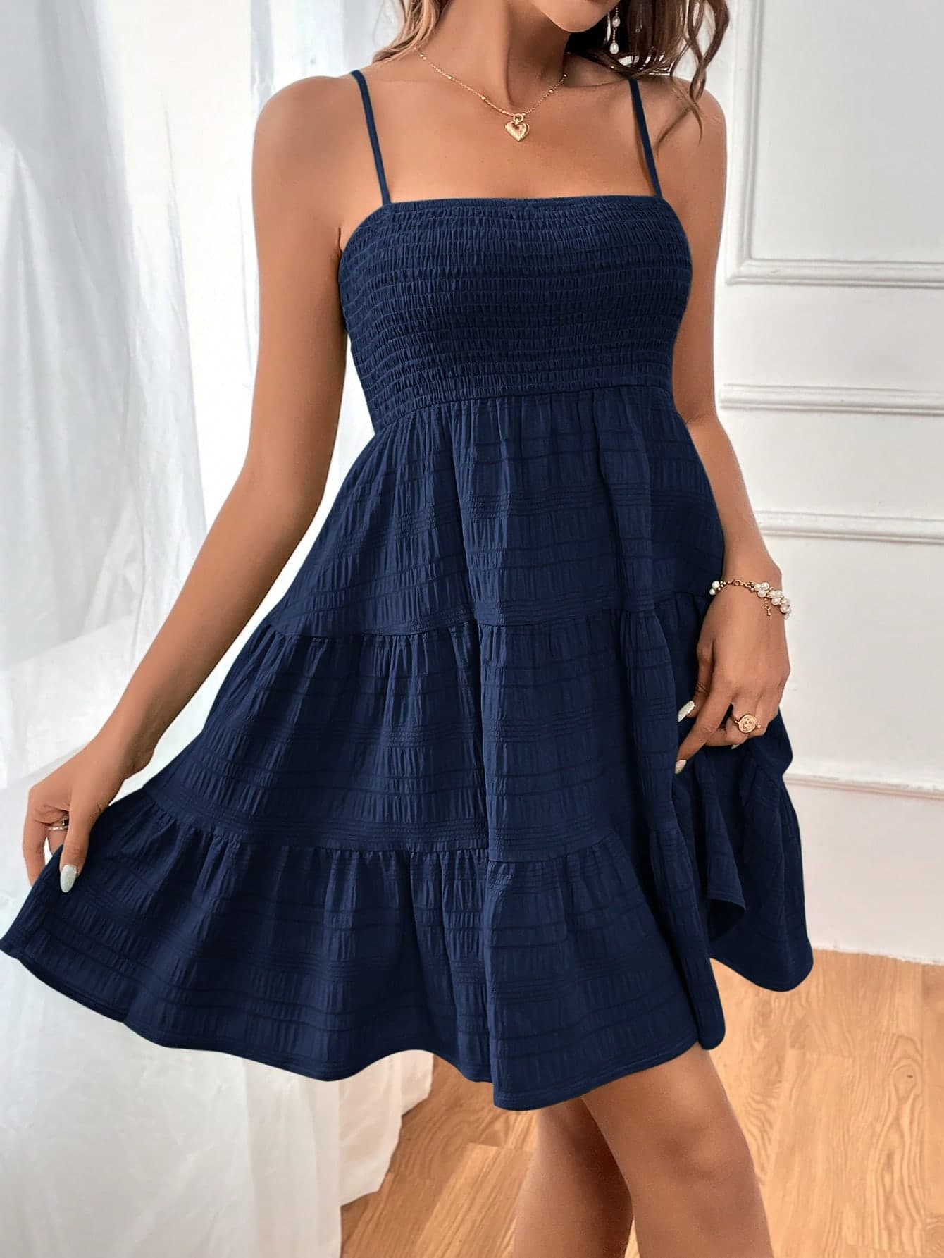 SHEIN WYWH Women's Solid Color Ruffled Hem Spaghetti Strap Dress - Image 1