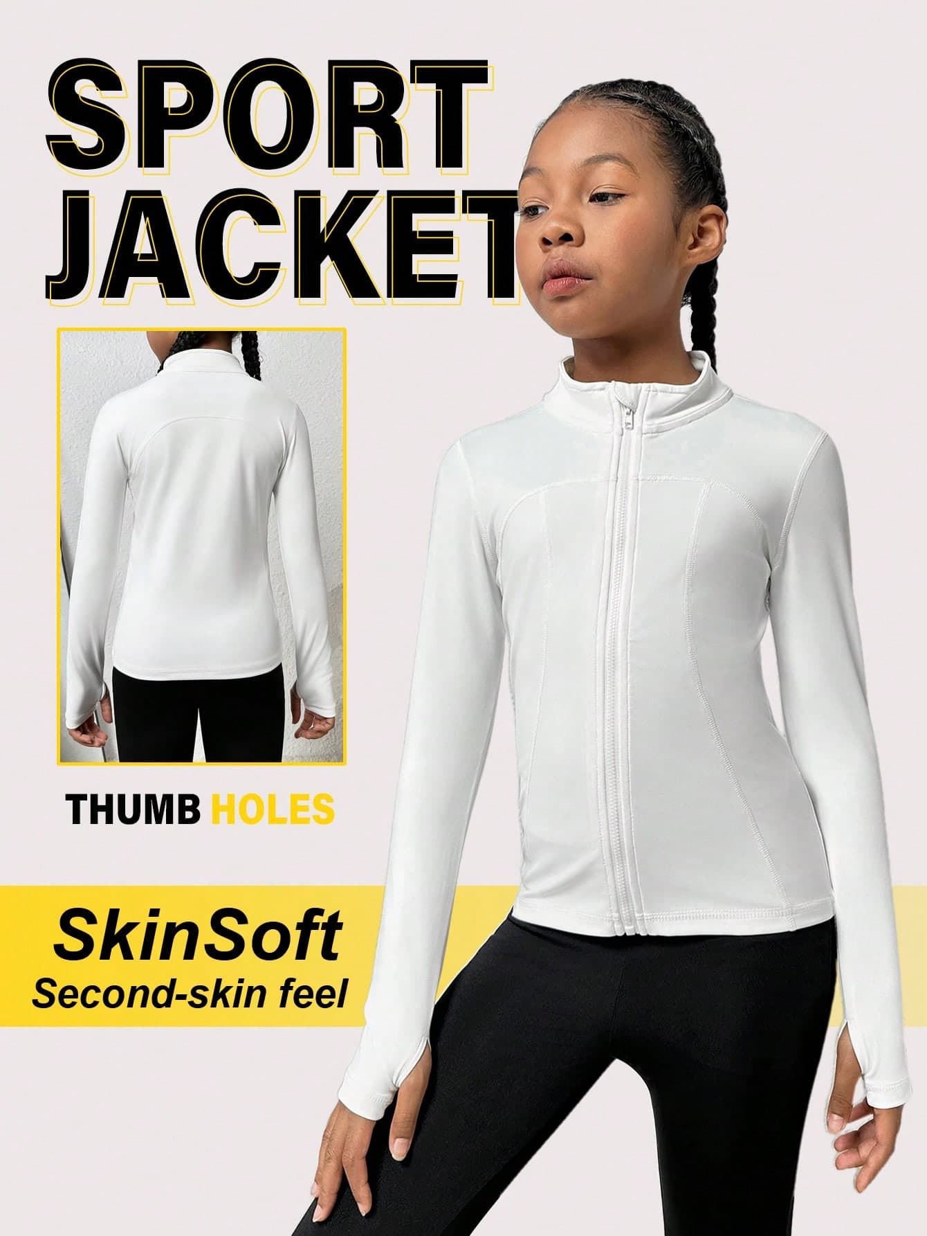 SHEIN Tween Girl Zip Up Thumb Holes Sports Jacket - Image 1