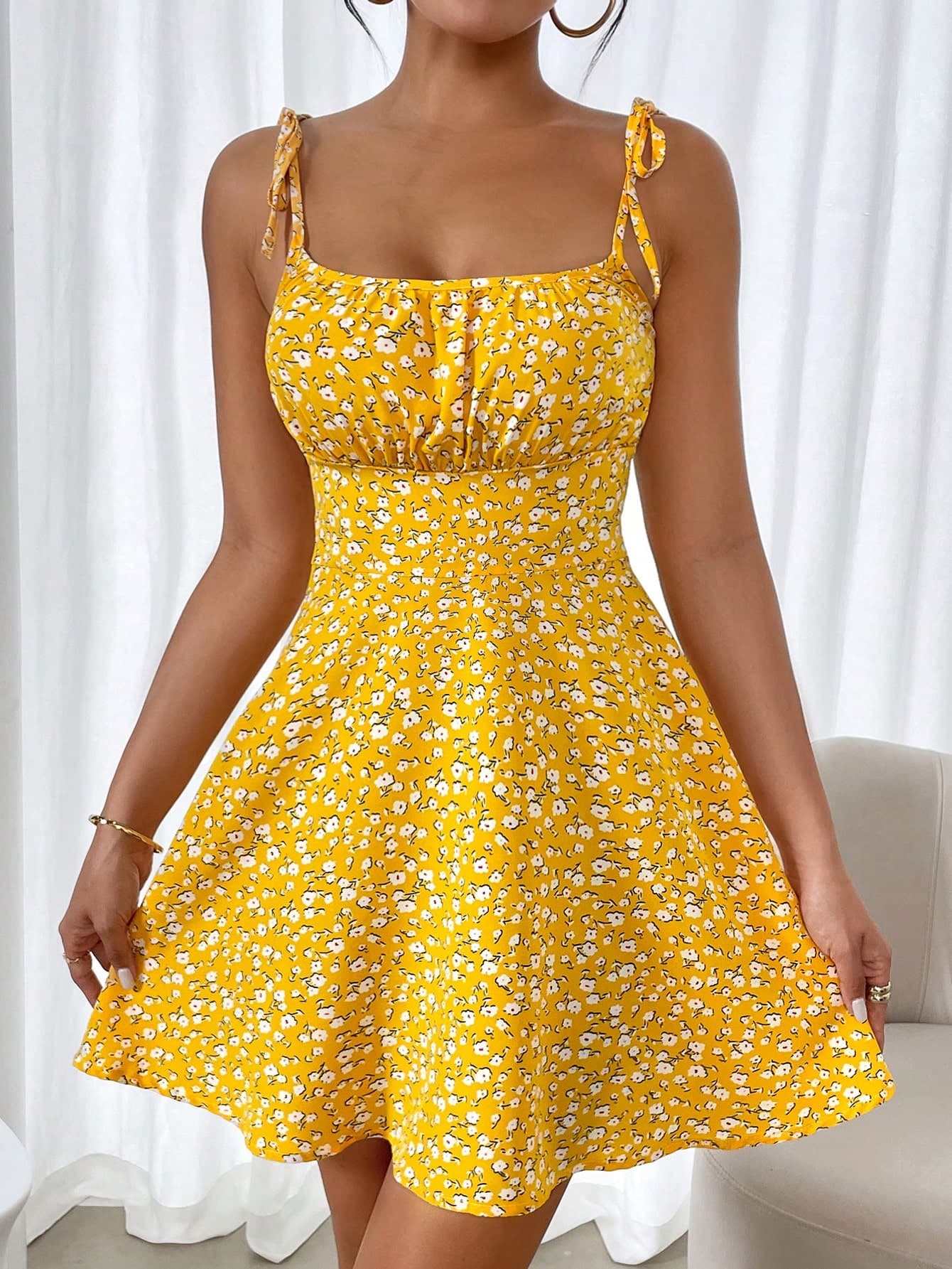 SHEIN Essnce Women Summer Vacation Style Floral Print Spaghetti Strap Dress With Shoulder Ties - Image 1