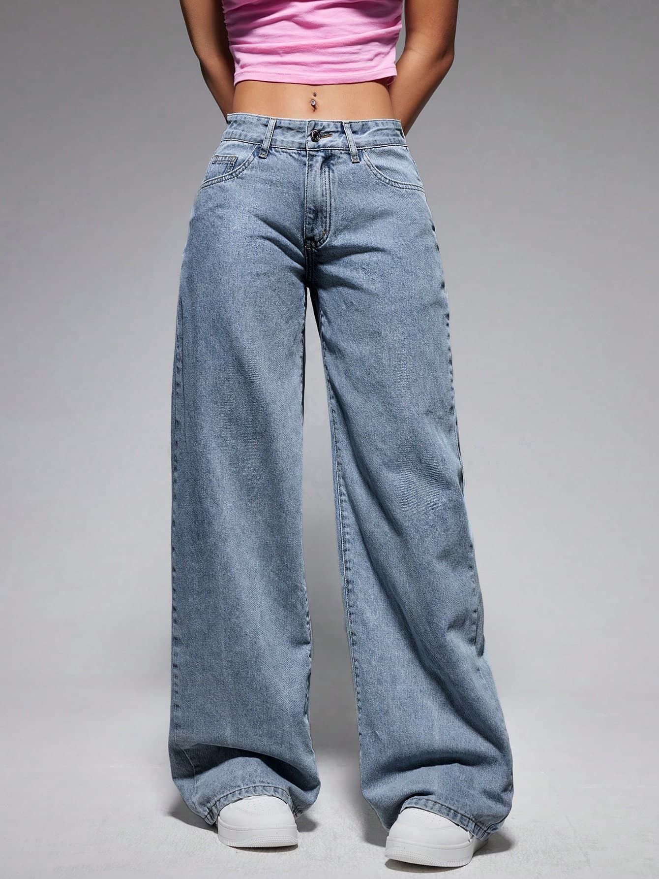 SHEIN ICON Women Casual Slant Pocket Everyday Wide Leg Jeans - Image 1