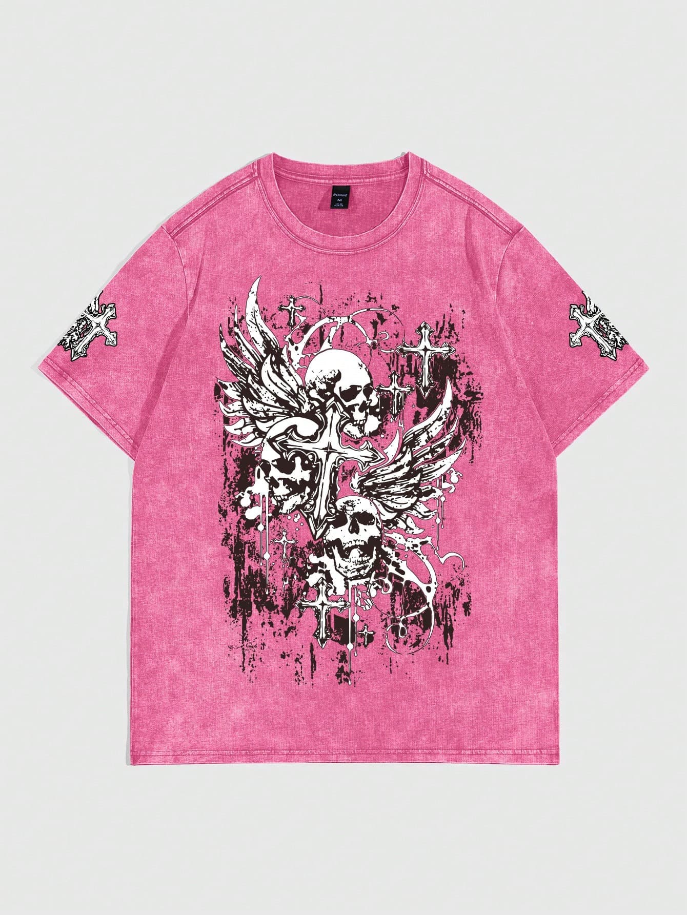 ROMWE Goth Men's Summer Skull Printed Round Neck Short Sleeve Distressed Casual T-Shirt, School - Image 1