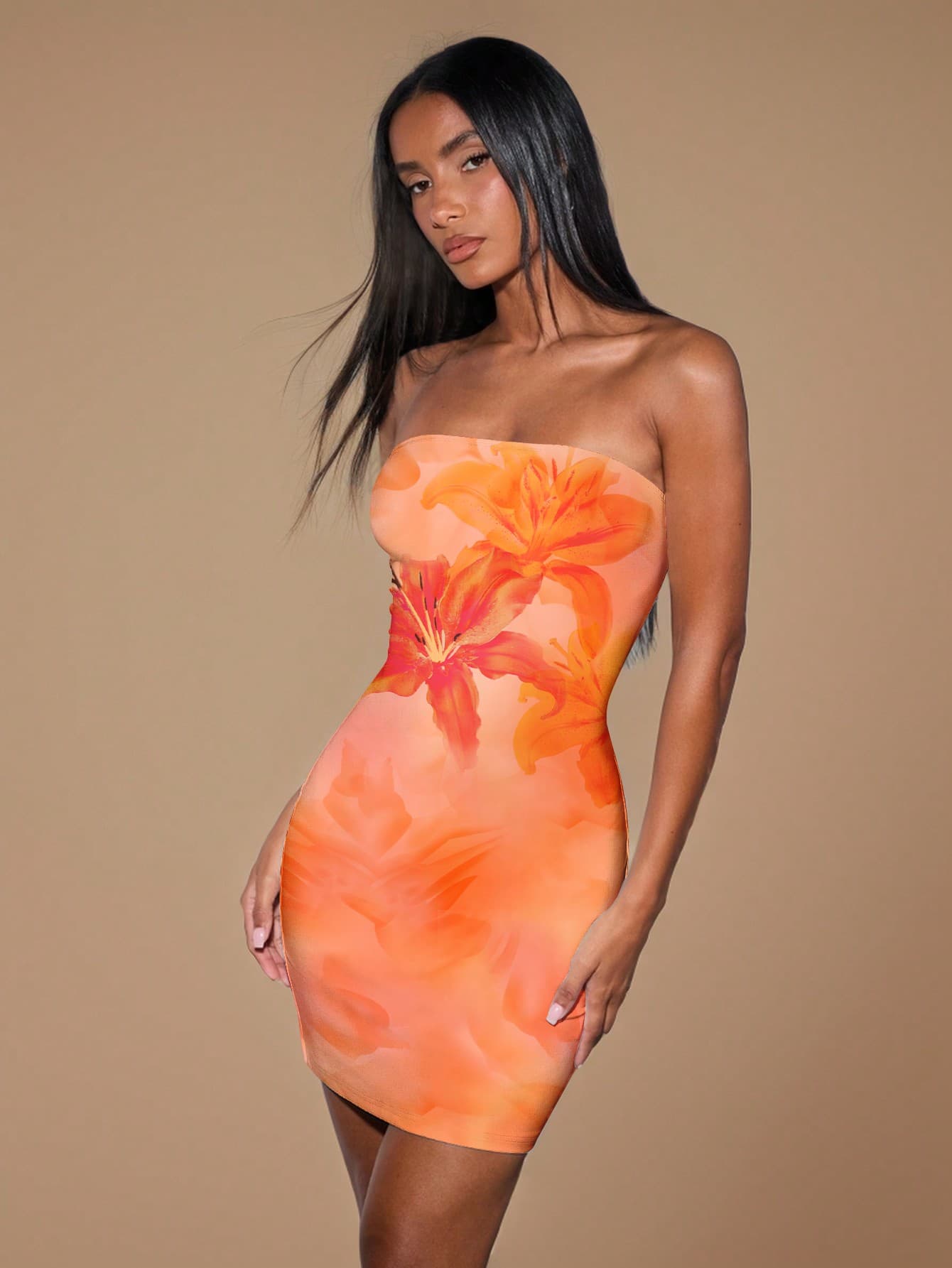 SHEIN BAE Summer Printed Strapless Tight Mini Sexy Tube Dress - Image 1