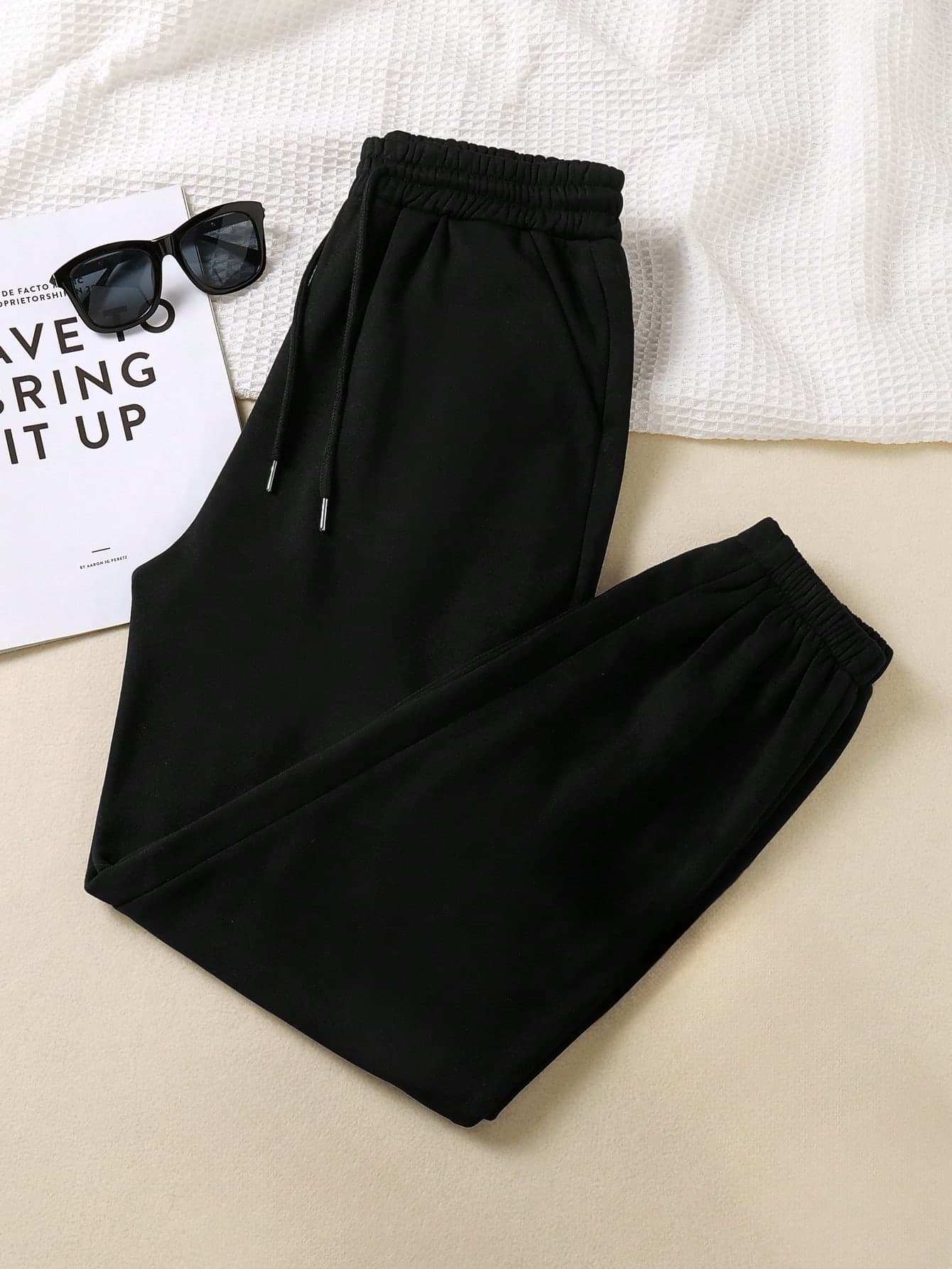 SHEIN EZwear Solid Drawstring Waist Thermal Sweatpants - Image 1