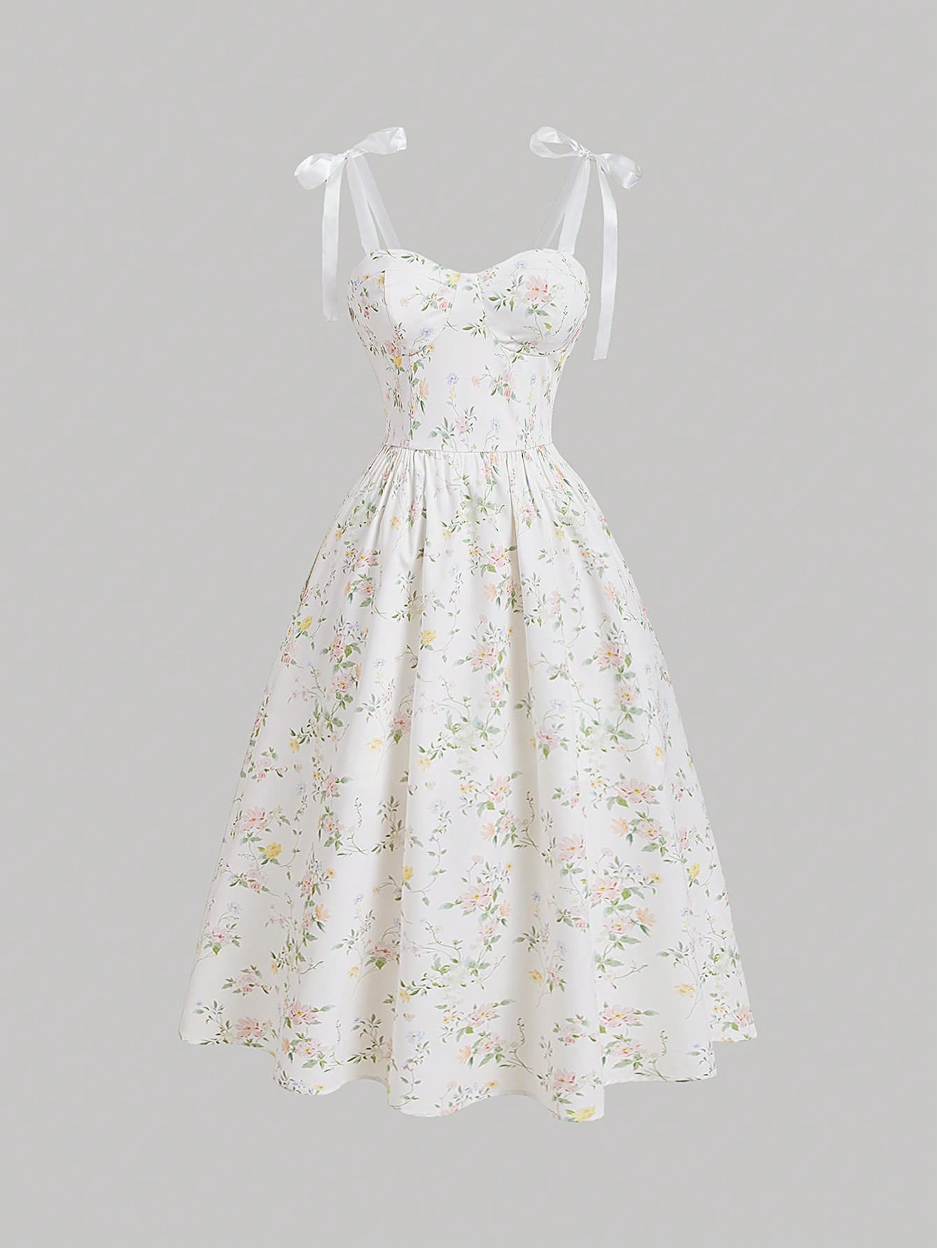 SHEIN MOD Plus Size Floral Bowknot Shoulder Tie Bustier Style Sundress - Image 1