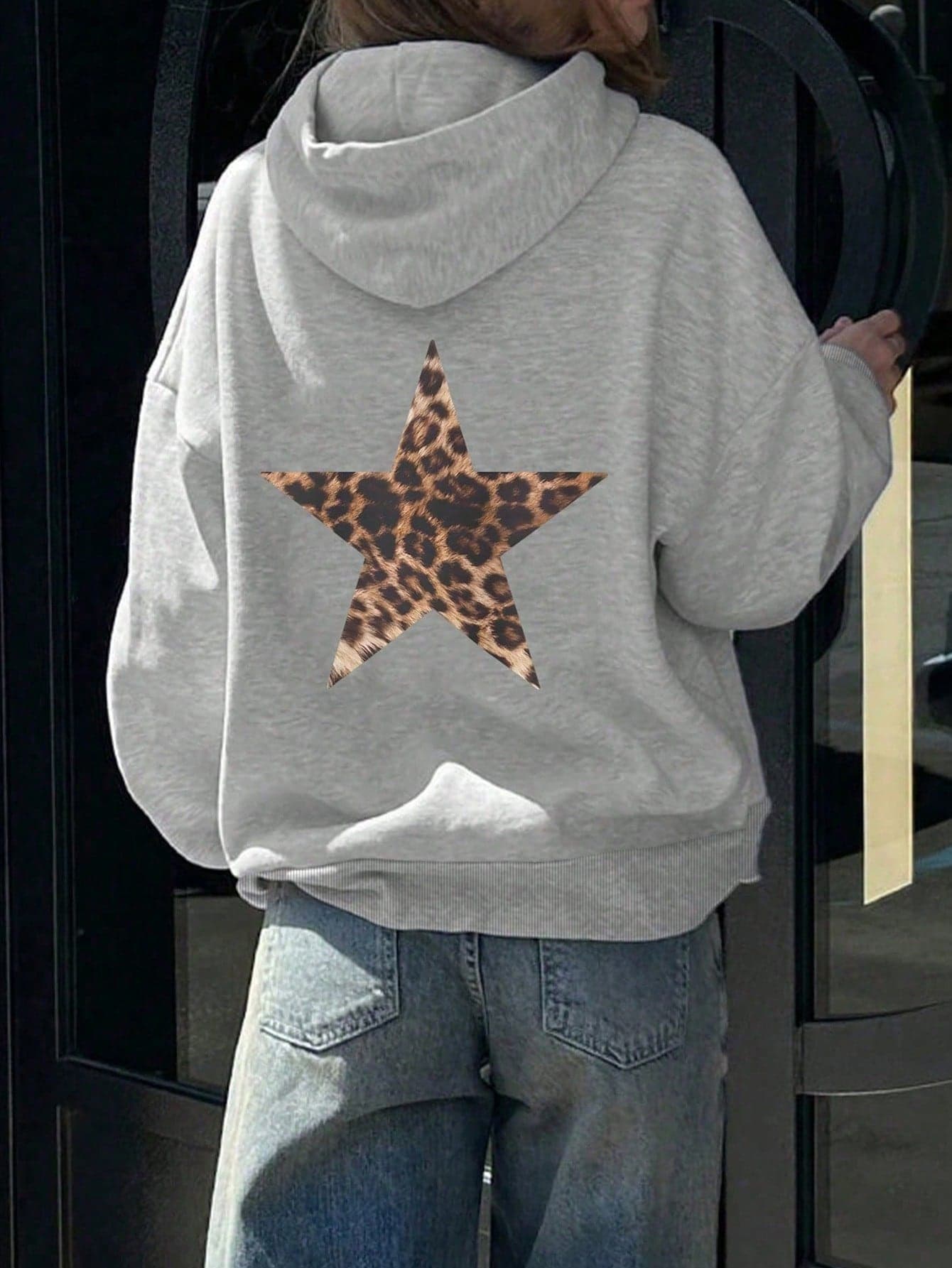 Girls Casual Pentagram & Leopard Print Hoodie Sweatshirt - Image 1