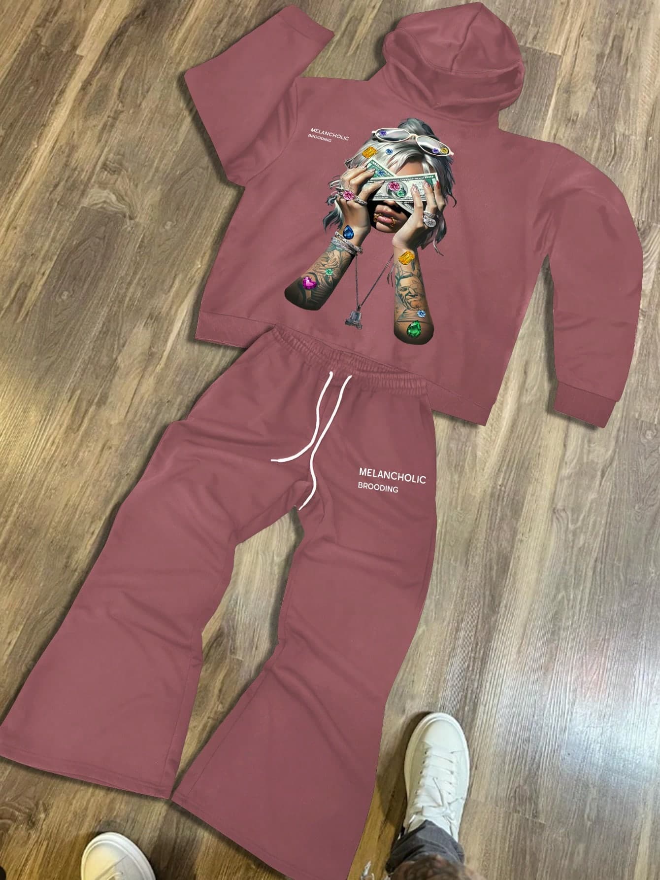 Manfinity EMRG Men's Slogan & Figure Printed Long Sleeve Hoodie And Sweatpants Set, Casual Autumn Outfit - Image 1