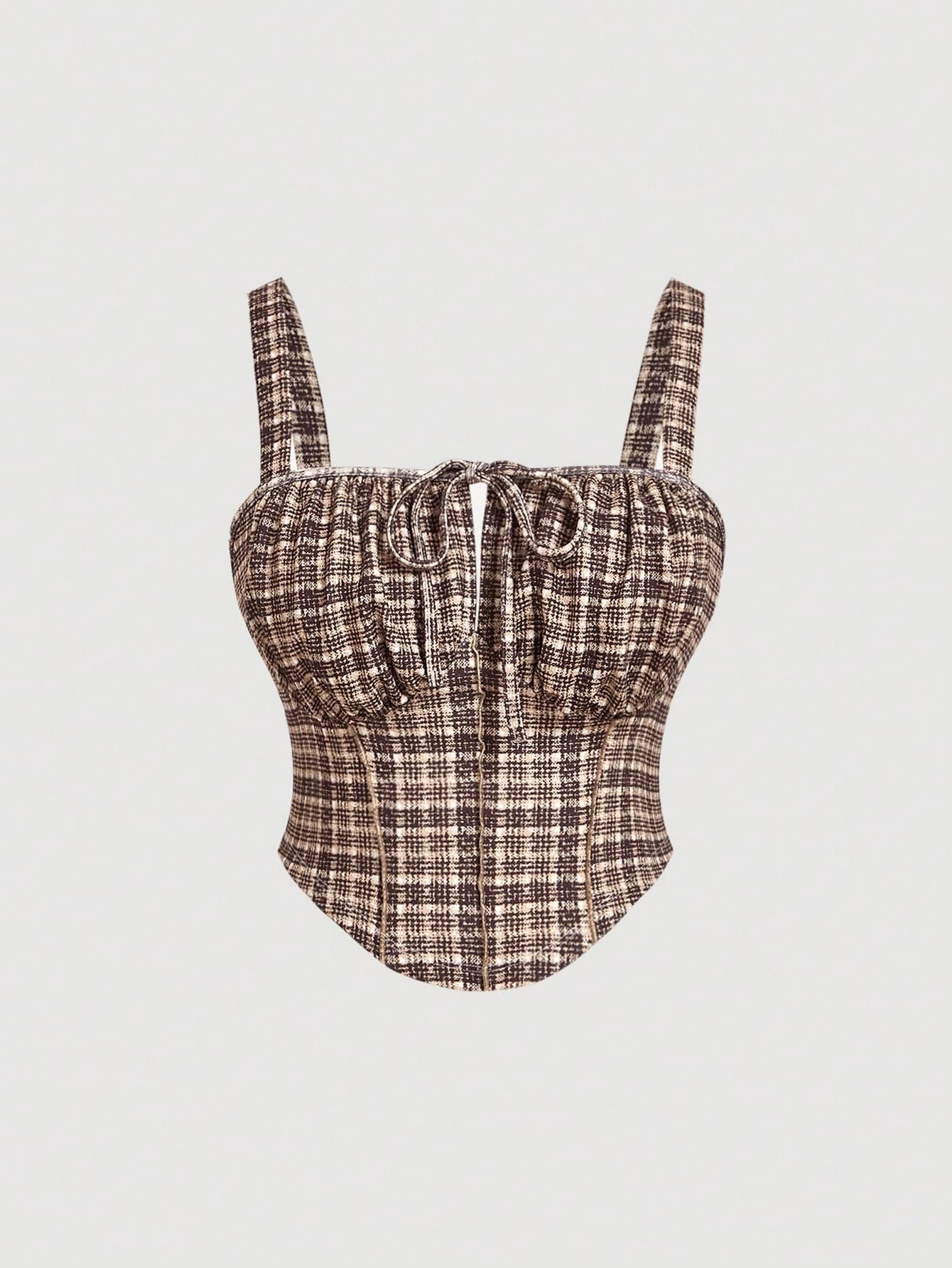 SHEIN MOD Plus Size Retro Sweet Plaid Ruffle Decor Camisole - Image 1