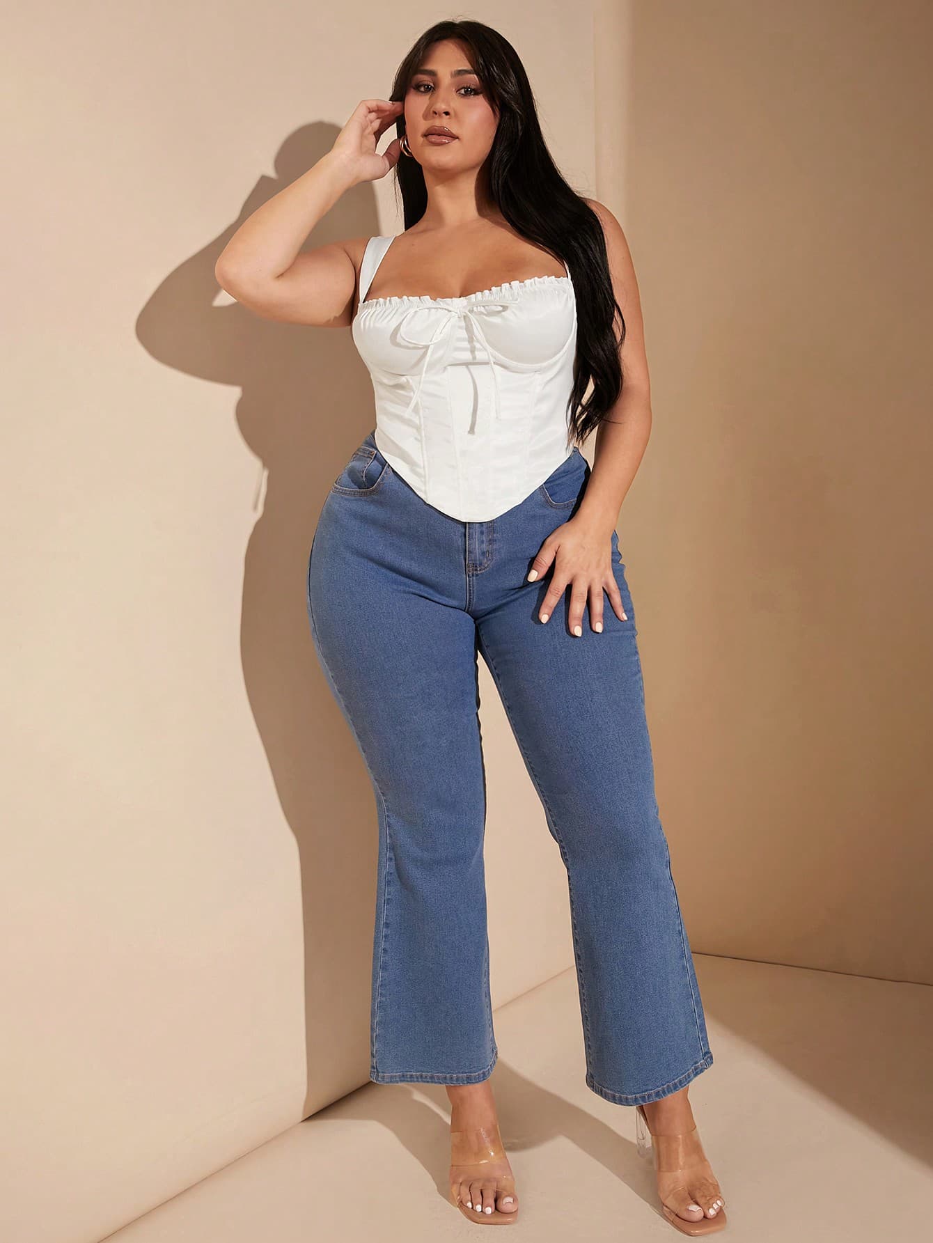 SHEIN BAE Plus Size White Steel Ring Fishbone Plastic Sling Suitable For Daily Use,Christmas Top,Women Corsets,Halloween,Wedding,Thanksgiving,Night Out,Elegant,Holiday,Simple Retro,Birthday Women Outfits,Party,Sexy,New Year Eve Top,New Years,Bra,Evening Tops,Festival Outfits - Image 1