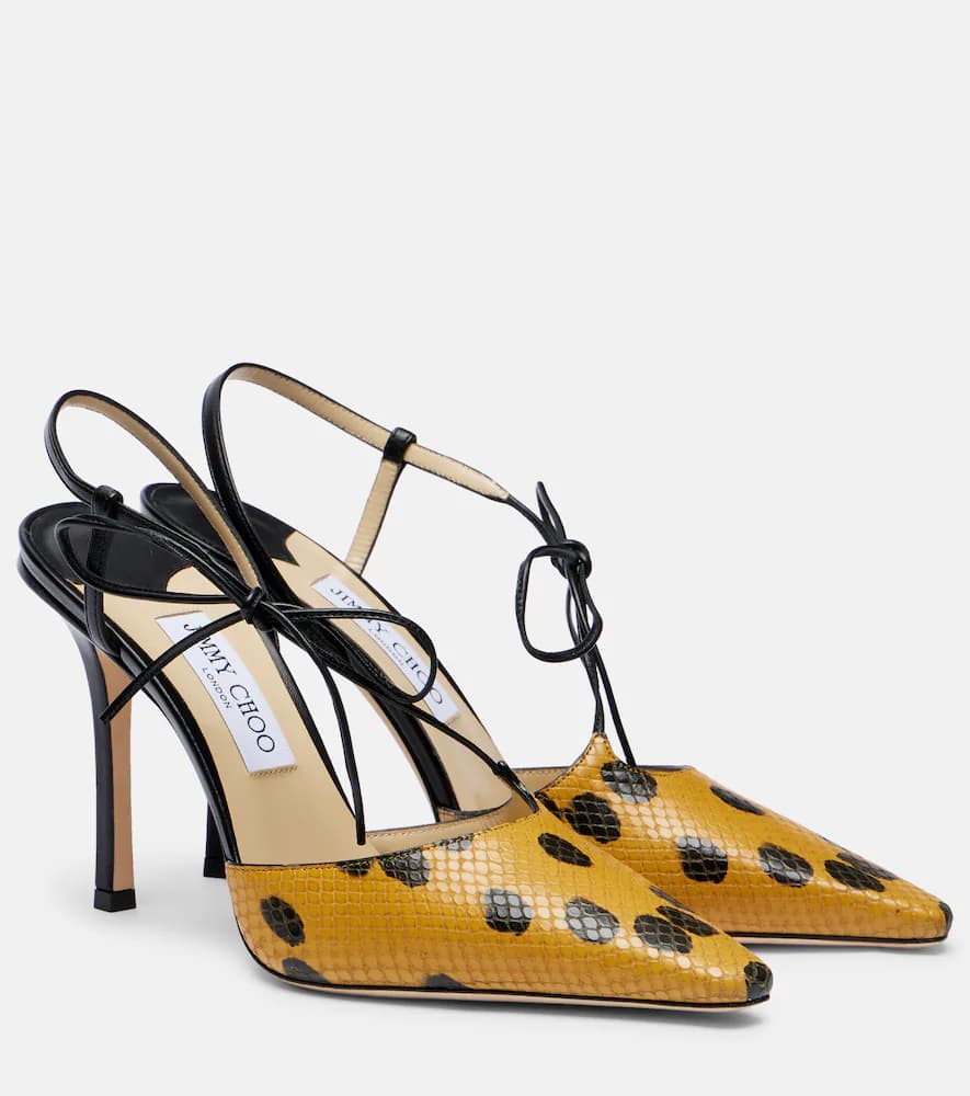 Bow 100 Leather Slingback Pumps In Yellow - Image 1