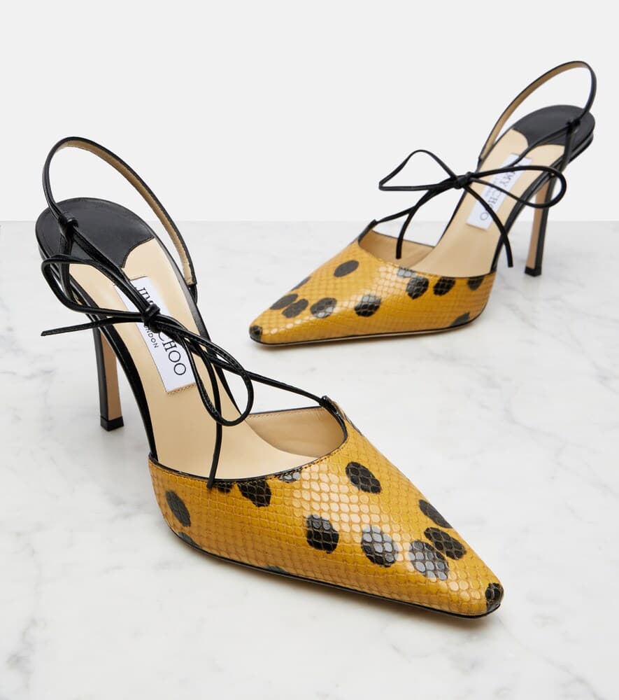 Bow 100 Leather Slingback Pumps In Yellow thumbnail 4