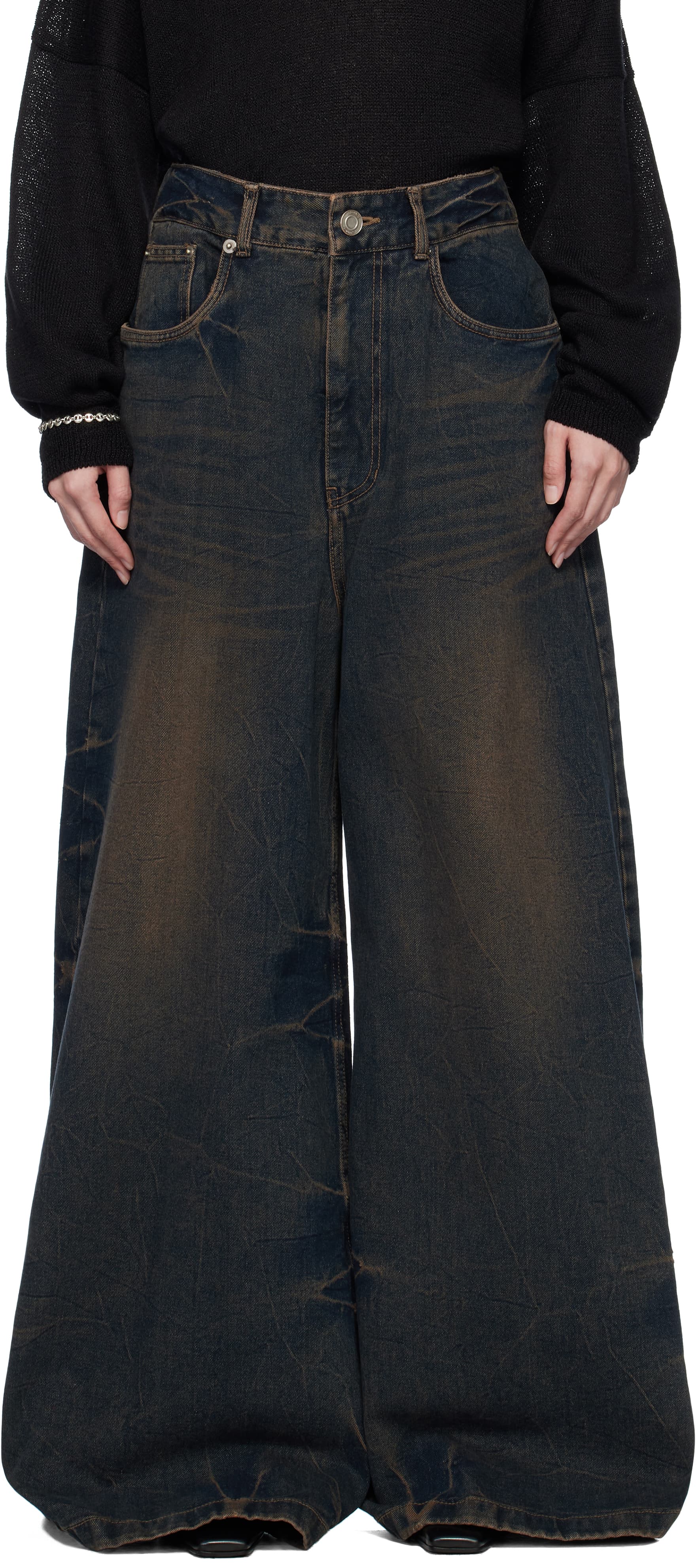Blue Washed Denim Wide Jeans