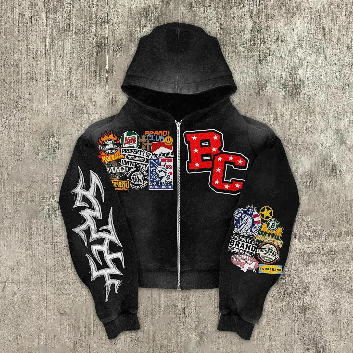 Sopula Vintage Warzone Peace Club Graphic Washed Zip-Up Hoodie - Image 1