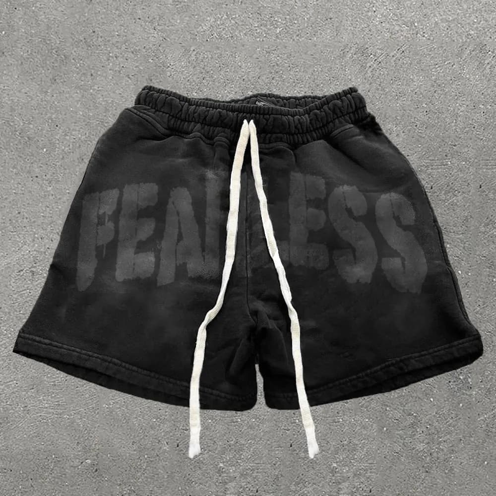 Retro Fearless Print Drawstring Shorts - Image 1