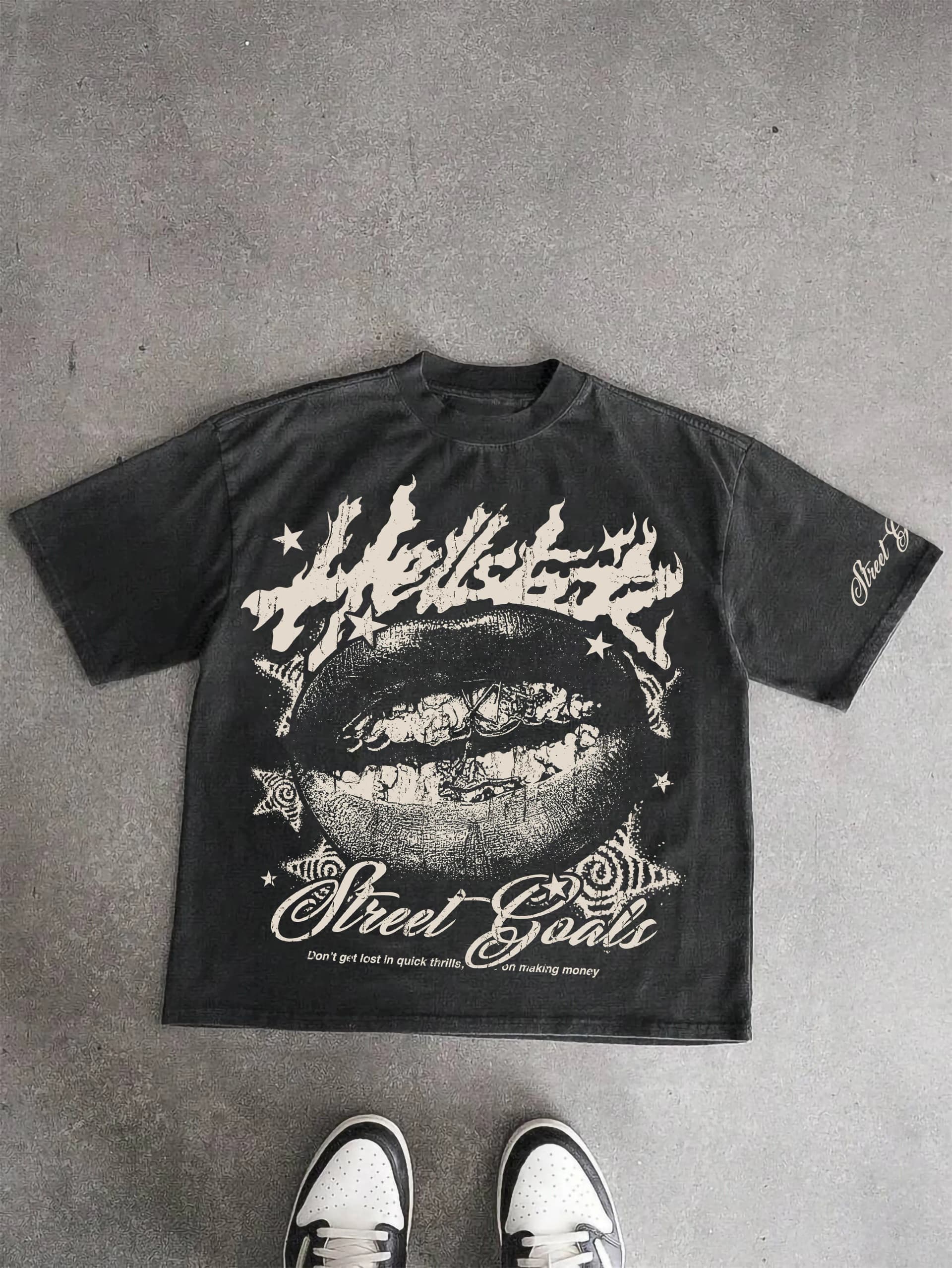 Sopula Street Goals Lip Braces Vintage Graphics Cotton T-Shirt - Image 1