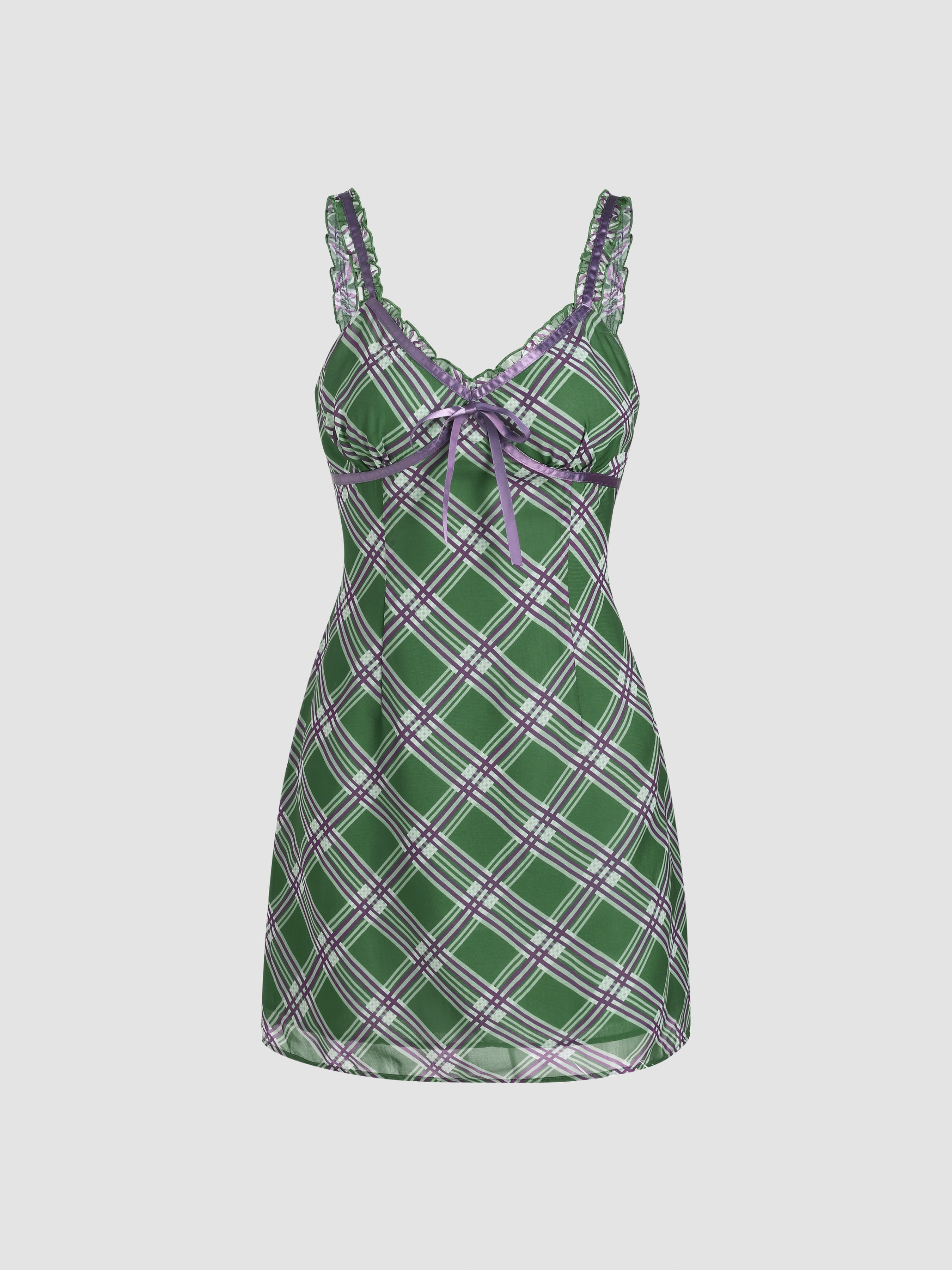 Check Sweetheart Bowknot Mini Dress - Image 1