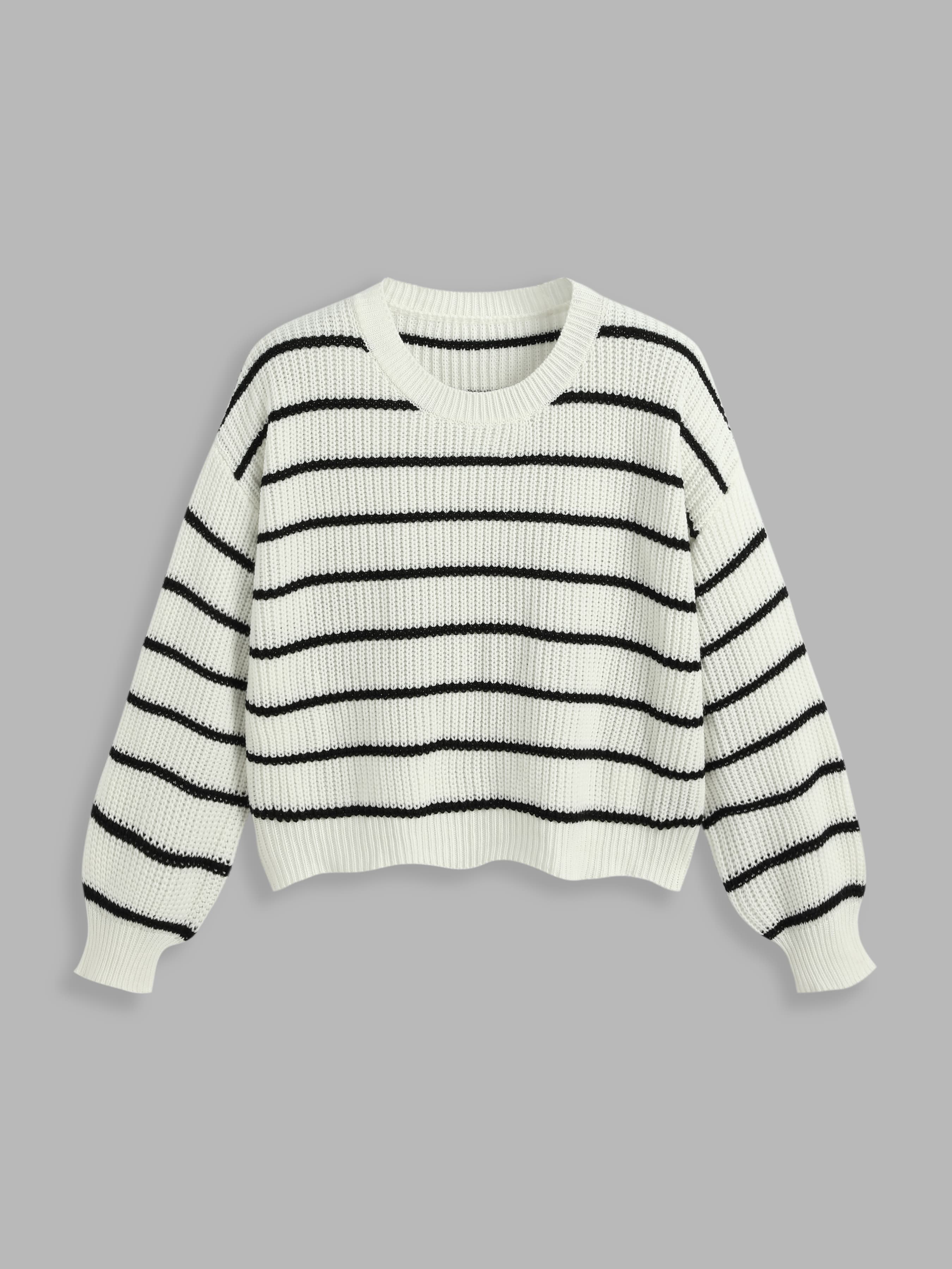 Striped Knit Round Neckline Long Sleeve Top Curve & Plus - Image 1