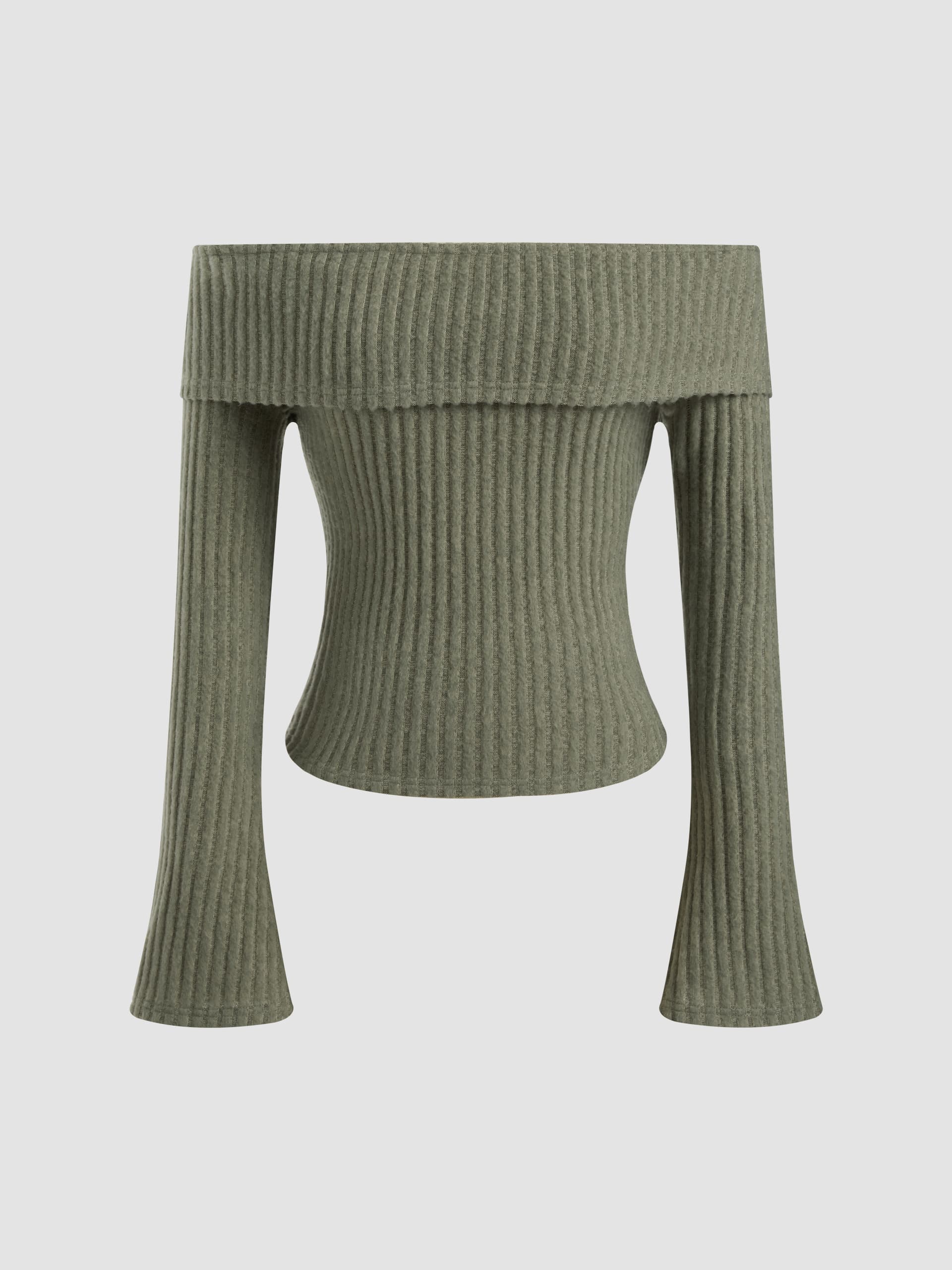 Off-shoulder Solid Long Sleeve Top - Image 1