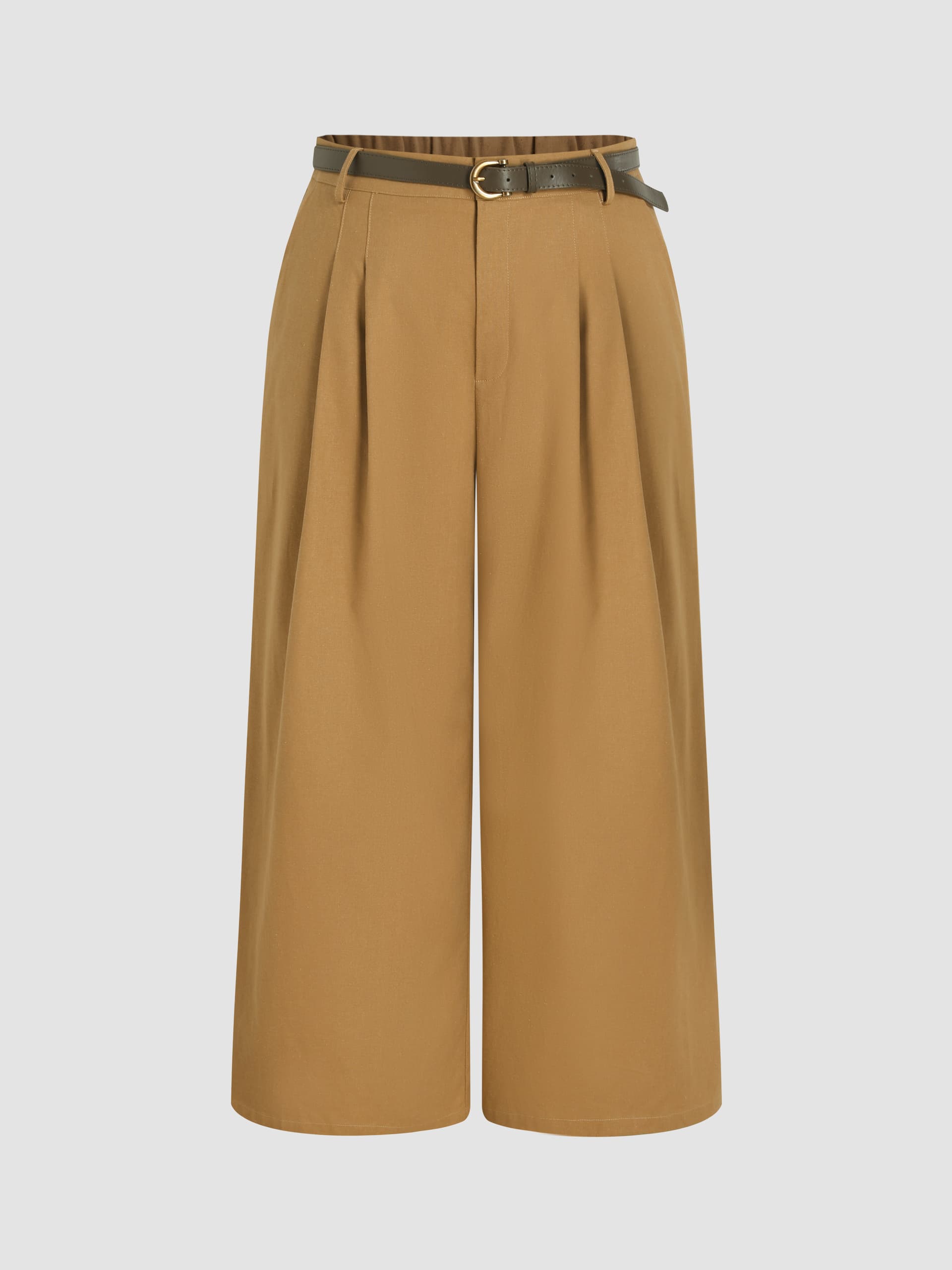 Linen-blend Pocket Wide Leg Pants With Belt Curve & Plus - Image 1