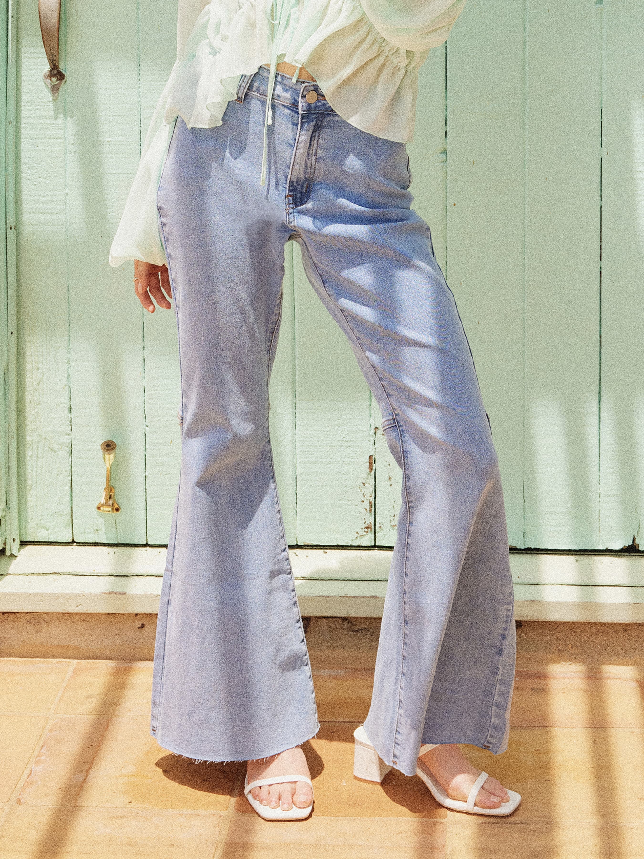 Denim Solid Flared Trousers - Image 1