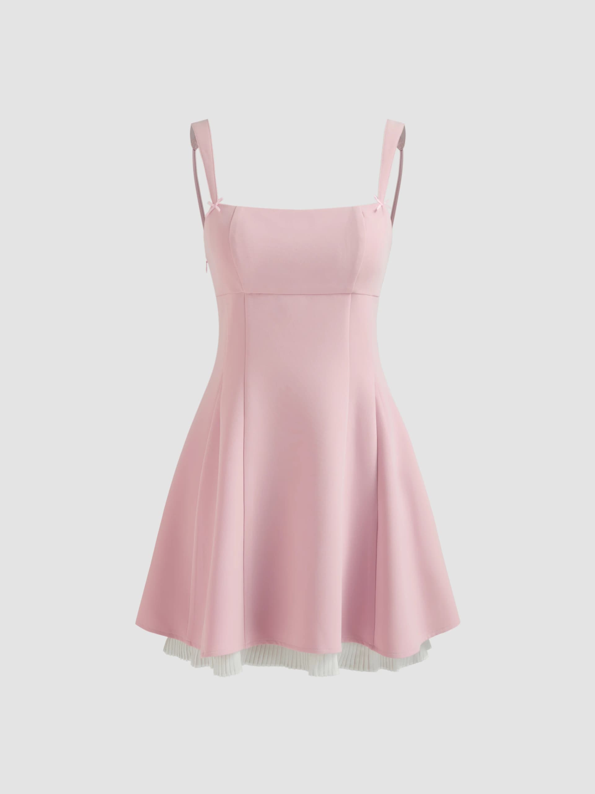 Square Neck Solid Bowknot Zipper Mini Dress - Image 1