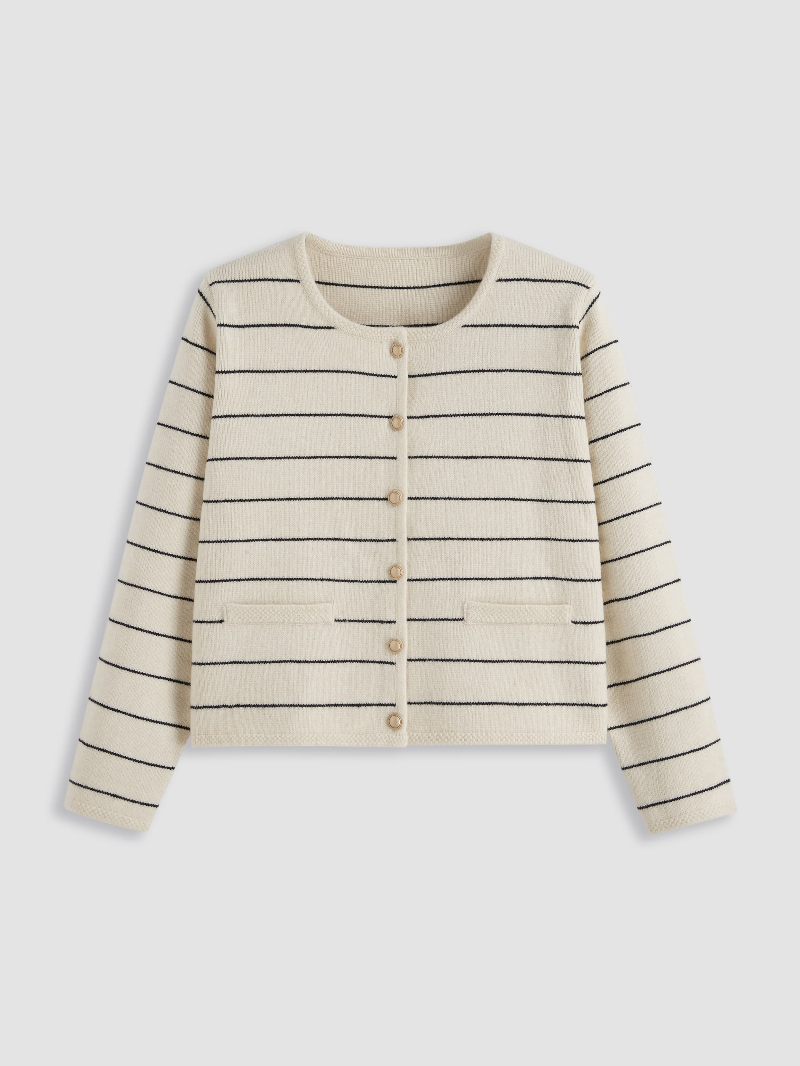 Knit Round Neckline Striped Button Cardigan Curve & Plus - Image 1