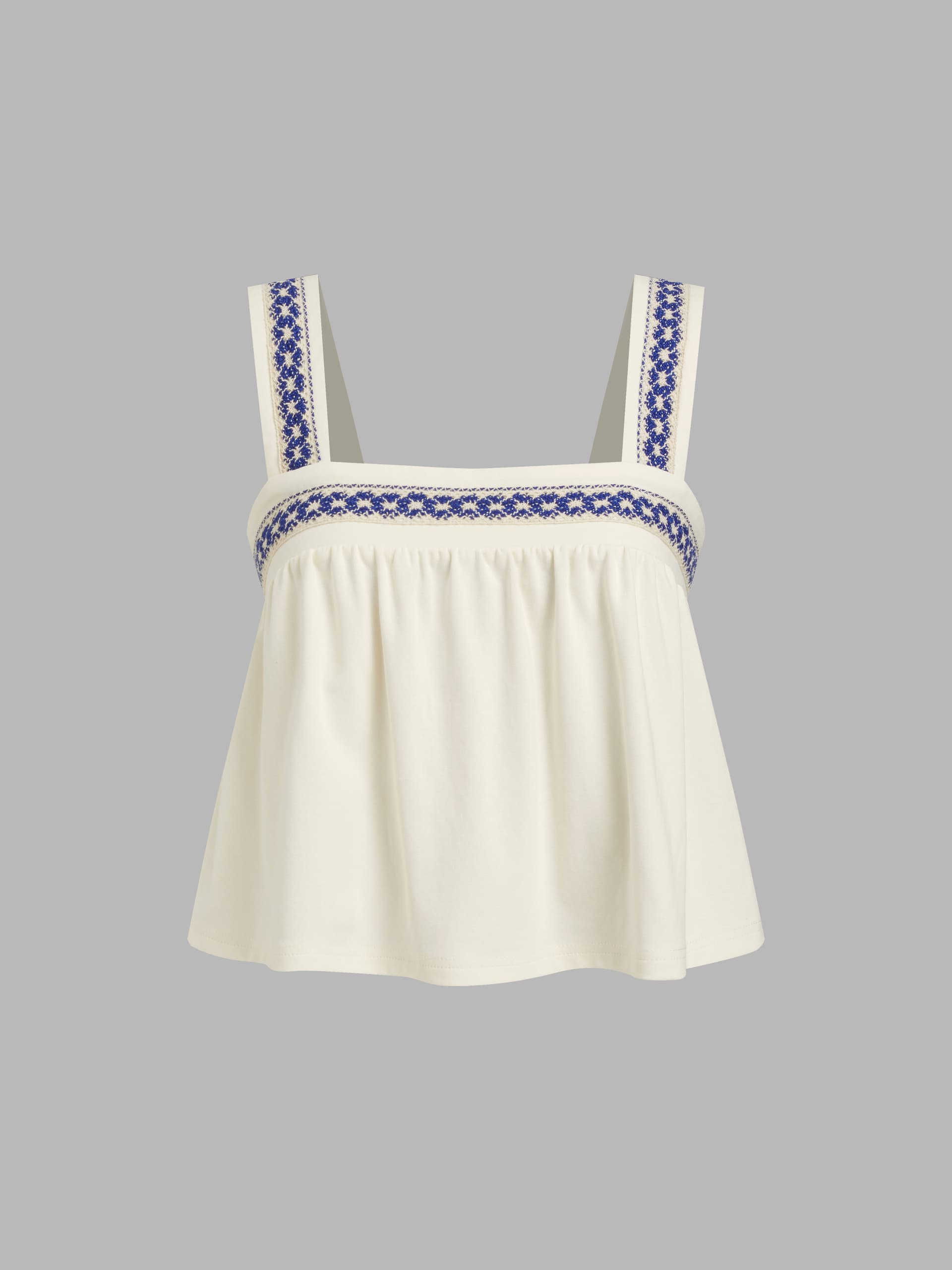 Cotton-blend Square Neck Aztec Tank Top - Image 1