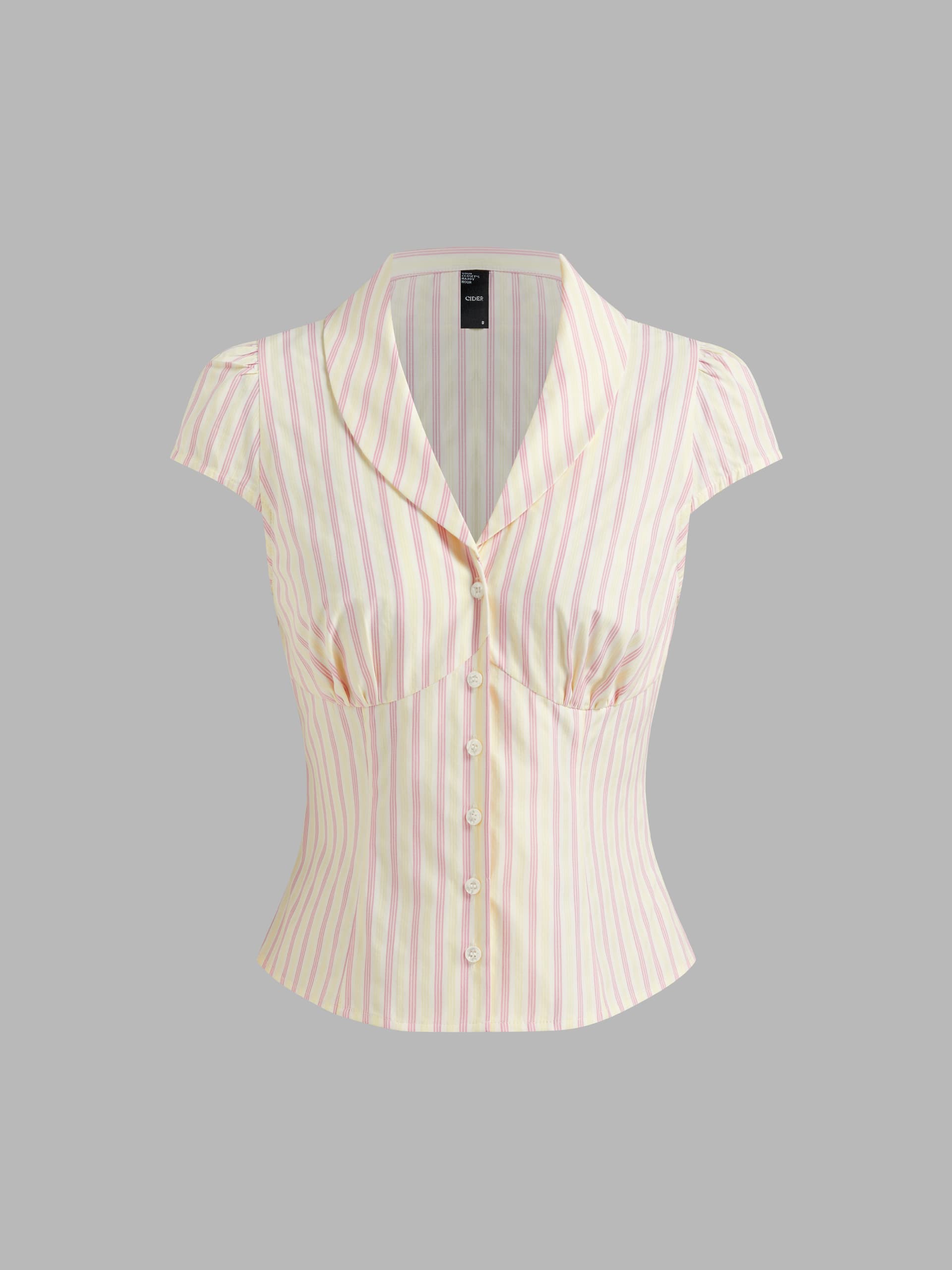Woven Cotton-blend Collar Stripe Button Shirt For Daily Casual - Image 1