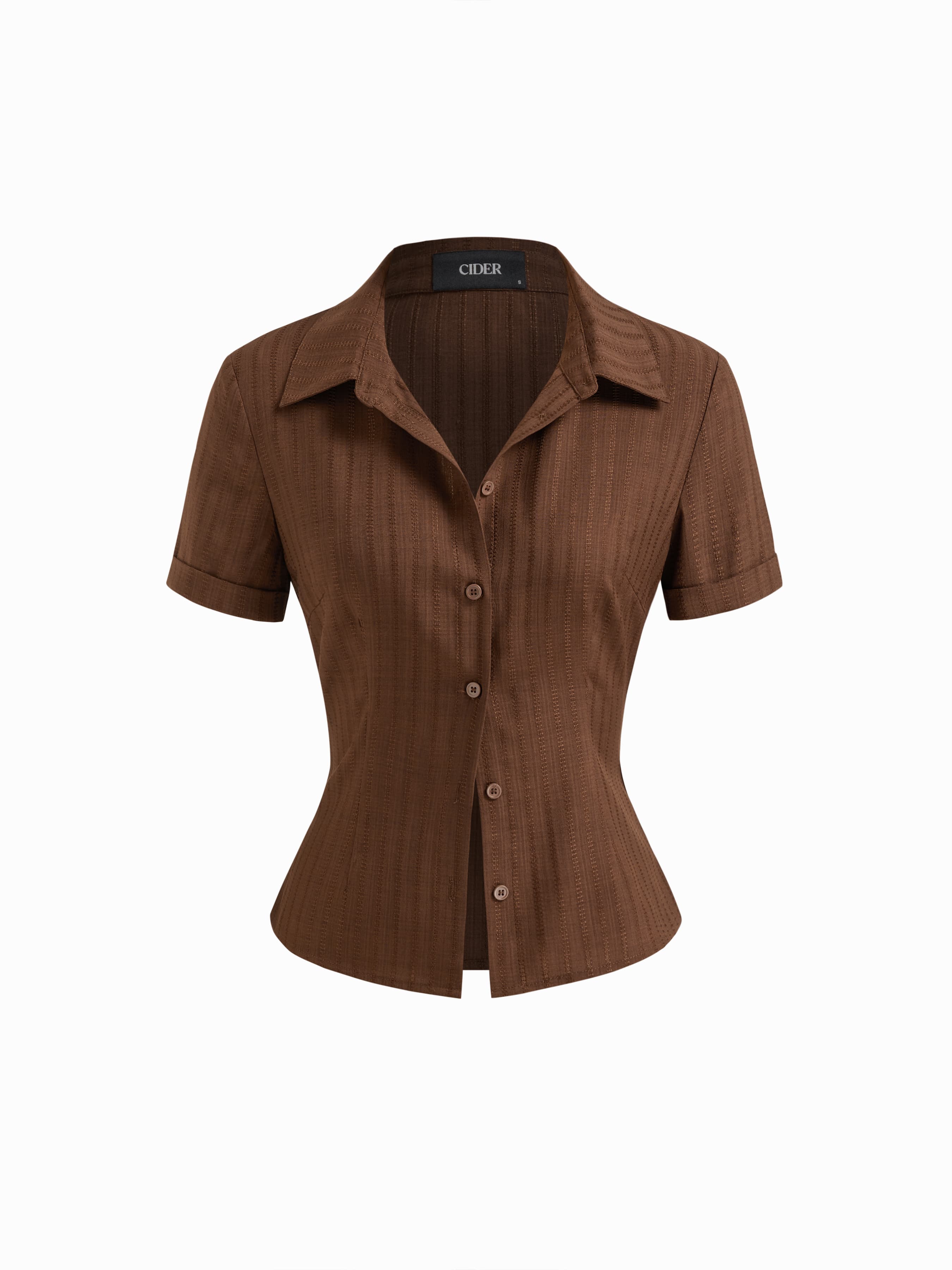 Woven Polo Collar Texture Button Up Shirt For Work - Image 1