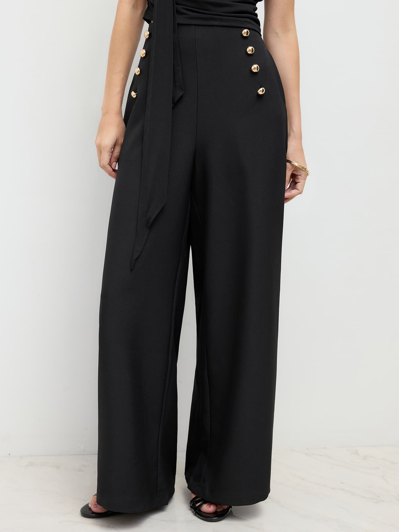 Button Front Wide Leg Pants  - Image 1