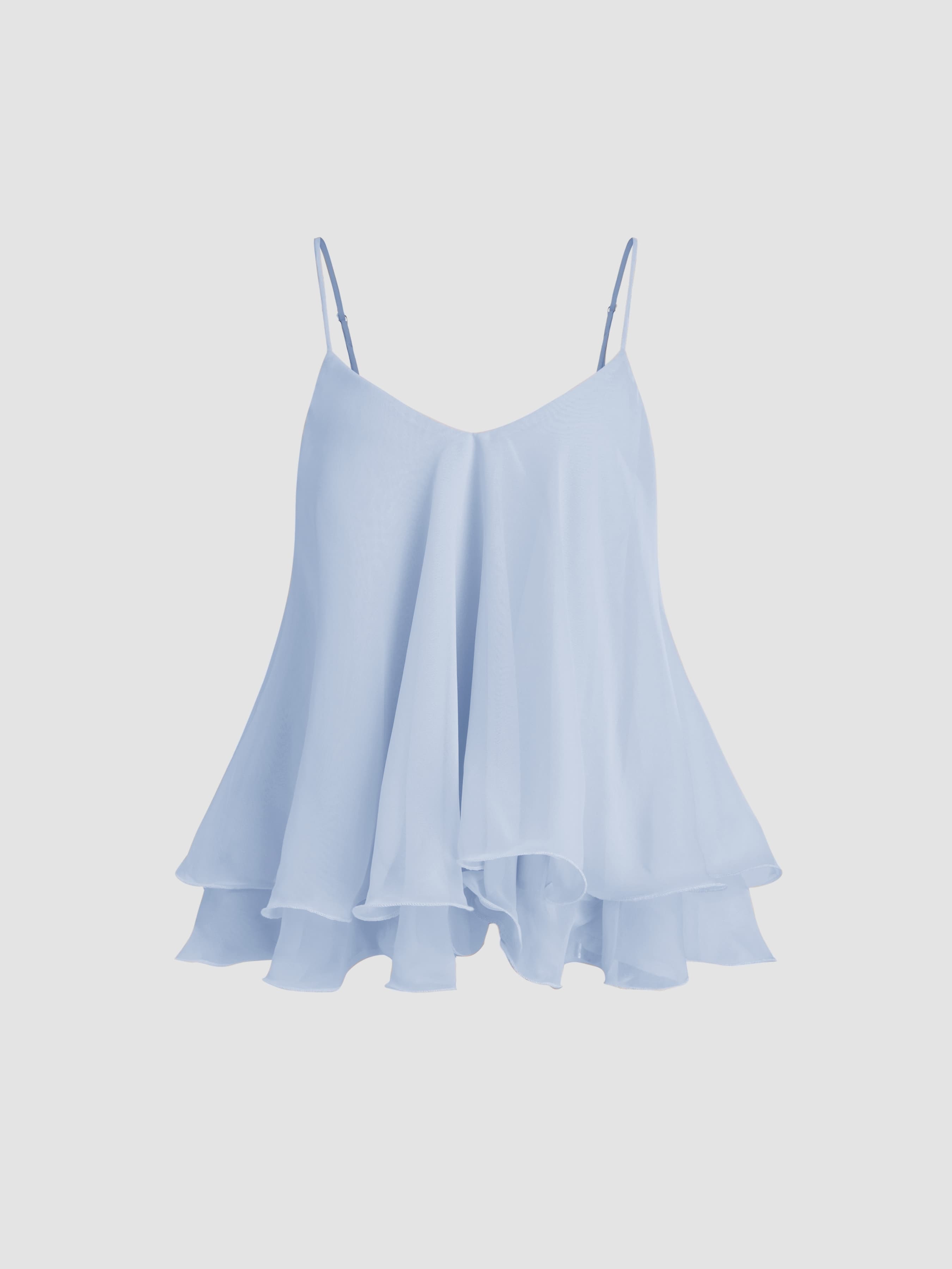 Ruffle Hem Knotted Layered Mesh Cami Top thumbnail 2