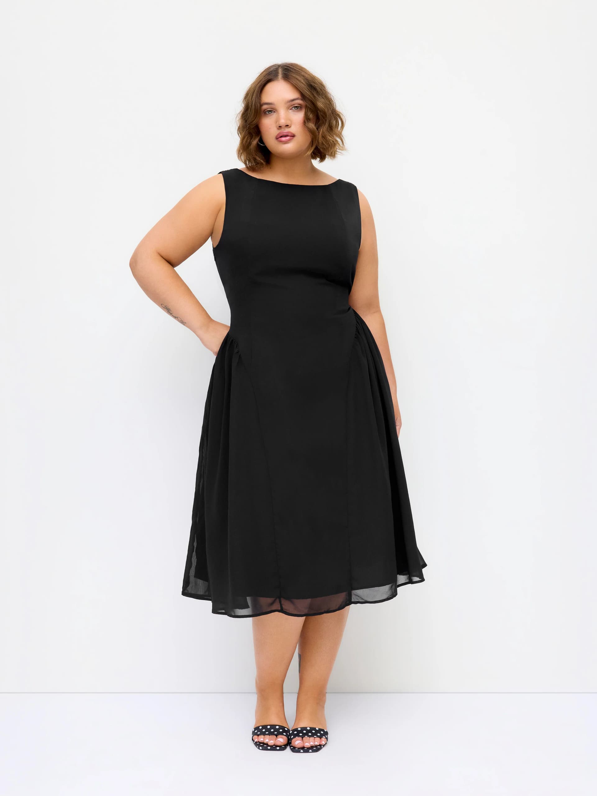 Chiffon Square Neck Draped A-line Midi Dress Curve & Plus - Image 1