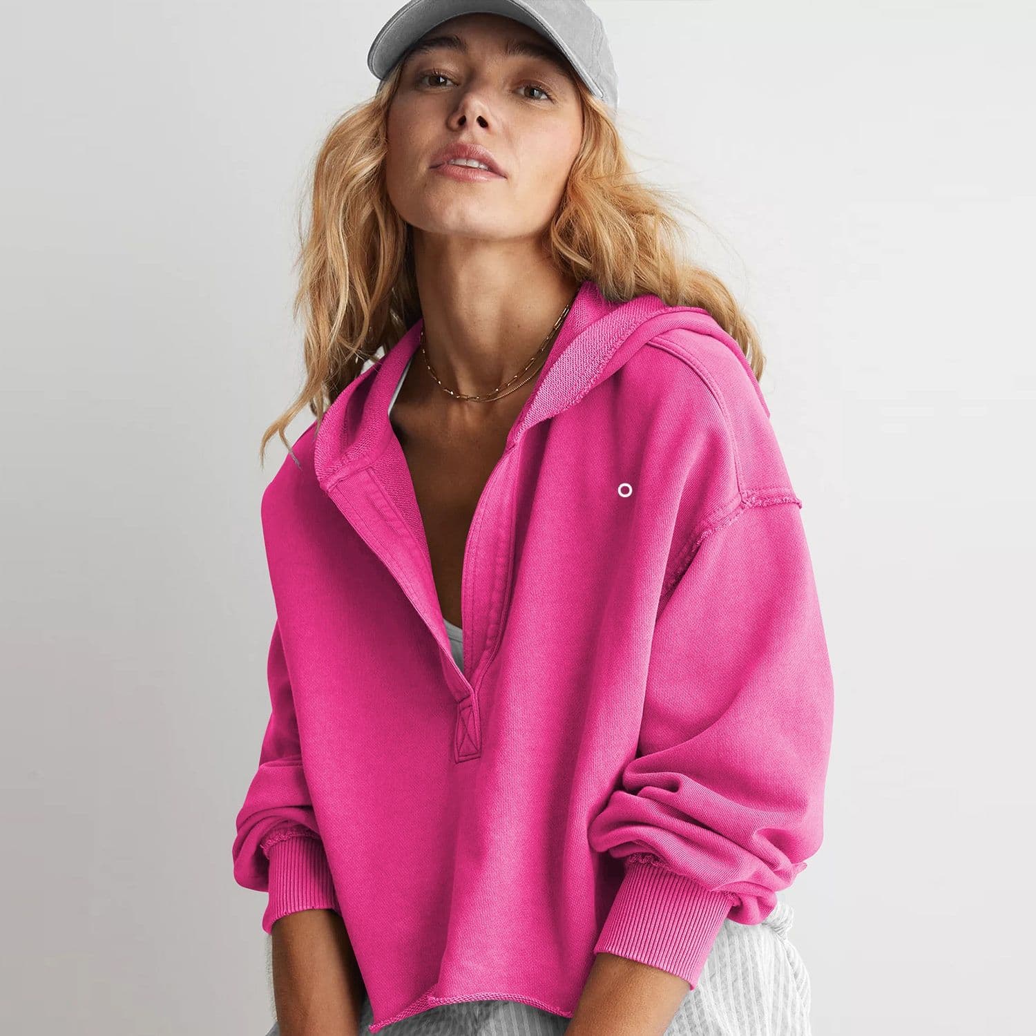 New Fashion Clothing Long-sleeved Hooded half open collar solid color loose sweatshirt thumbnail 2