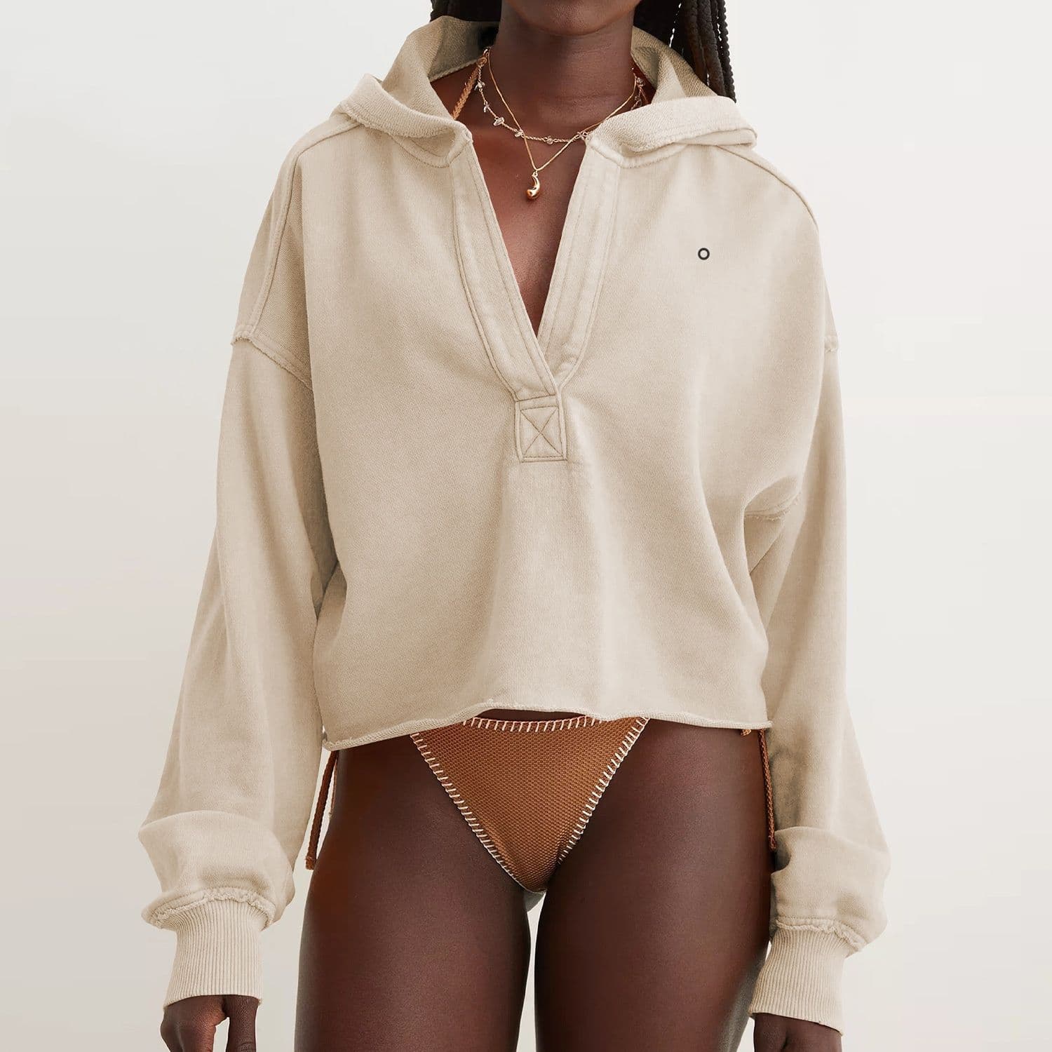 New Fashion Clothing Long-sleeved Hooded half open collar solid color loose sweatshirt thumbnail 6