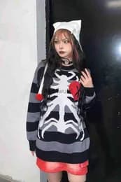 Pink And Black Sweater With Ribcage And Purple Heart thumbnail 5