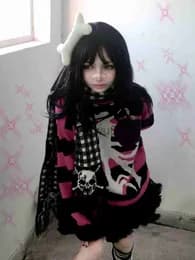 Pink And Black Sweater With Ribcage And Purple Heart thumbnail 3