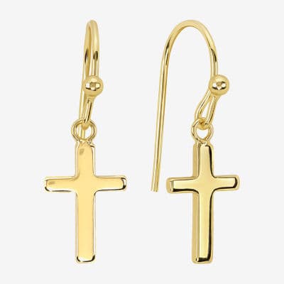 Silver Reflections 14K Gold Over Brass Cross Drop Earrings - Image 1