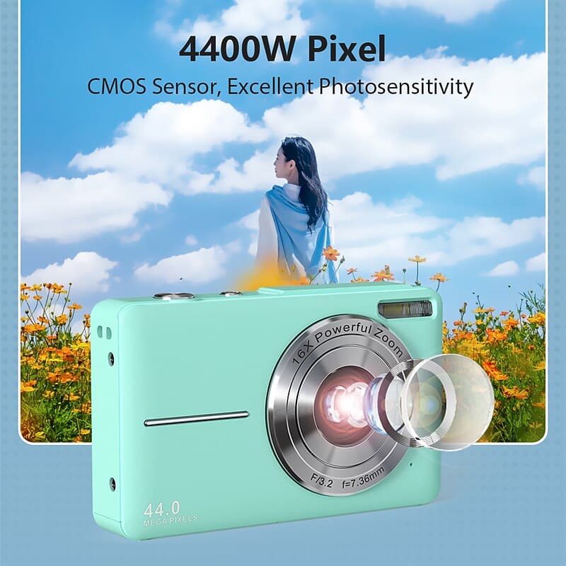 Digital Camera 1080P 44MP Vlogging Camera with LCD Screen 16X Zoom Compact Portable Mini Rechargeable Camera Gifts for Students Teens Adults Girls Boy thumbnail 10