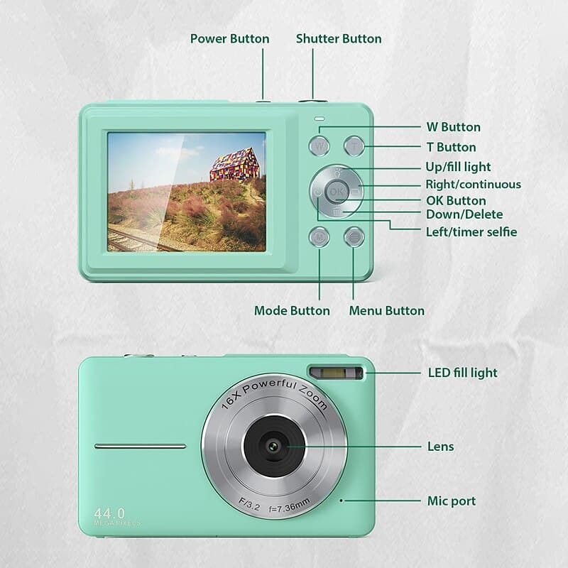 Digital Camera 1080P 44MP Vlogging Camera with LCD Screen 16X Zoom Compact Portable Mini Rechargeable Camera Gifts for Students Teens Adults Girls Boy thumbnail 14