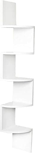Zuvo White Corner Shelf 5-Tier - Floating Corner Shelves Wall Mounted | Zigzag Bookshelf for Bedroom, Living Room, Office | 20×20×127.5cm - Space-Saving Wall Shelf thumbnail 11