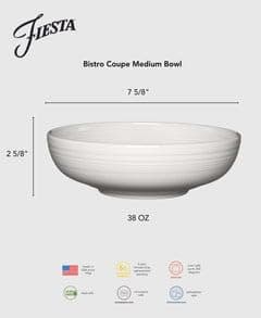 Fiesta® Medium Bistro Bowl, 38oz – Durable Ceramic, Lead-Safe, Dishwasher/Microwave/Oven Safe – Made in USA Dinnerware - Twilight thumbnail 2