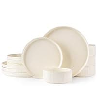 TheTerra Ceramic Dinnerware Sets for 4, 12 Pieces Porcelain Lightweight Plates and Bowls Sets, Scratch Resistant Dish Set, Oven & Microwave & Dishwasher Safe, Beige thumbnail 8