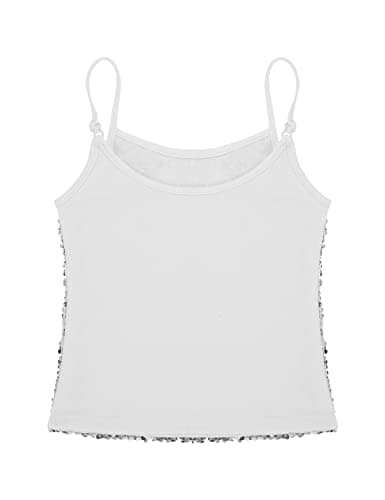 Aislor Kids Girls Shiny Sequins Dance Top Shirt Yoga Sports Workout Spaghetti Shoulder Straps Tank Tops Tees White 10 Years thumbnail 4