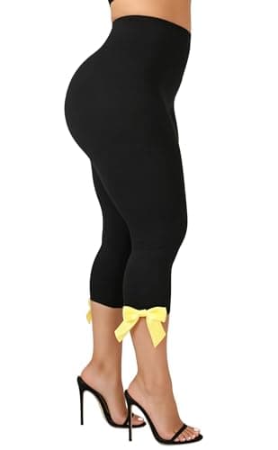 KMBANGI Women Skinny Capri Leggings Bow Tie Up Knee Length Capris Pants Sexy Stretchy Slim Fit Cropped Trousers (Bow Side Black,XL) - Image 1