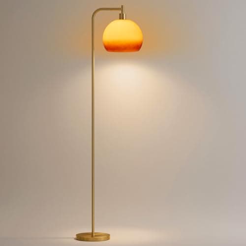 URLIGHTS Glass Floor Lamp,67" Modern Standing Lamp with Sunset Grapefruit Glass Lampshade Metal Pole for Living Room, Bedroom, Office - Heavy Base,Pedal Switch (Include Bulb)(Gradient) - Image 1