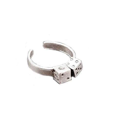 DICE RING - Casino Ring • Silver Plated Dice Ring • Luck Ring • Rolling Dice Ring • Mens Ring • Carved Statement • Adjustable Ring • QD356 - Image 1