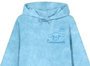 Bioworld Cinnamoroll Line Art Women's Blue Mineral Wash Long Sleeve Fleece Hooded Sweatshirt thumbnail 2