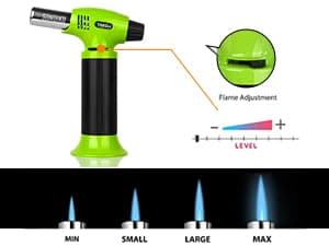 Sondiko Butane Torch Lighter, Refillable Kitchen Torch with Safety Lock and Adjustable Flame for Desserts, Creme Brulee, and Baking, Green thumbnail 6