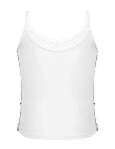 Aislor Kids Girls Shiny Sequins Dance Top Shirt Yoga Sports Workout Spaghetti Shoulder Straps Tank Tops Tees White 10 Years thumbnail 2